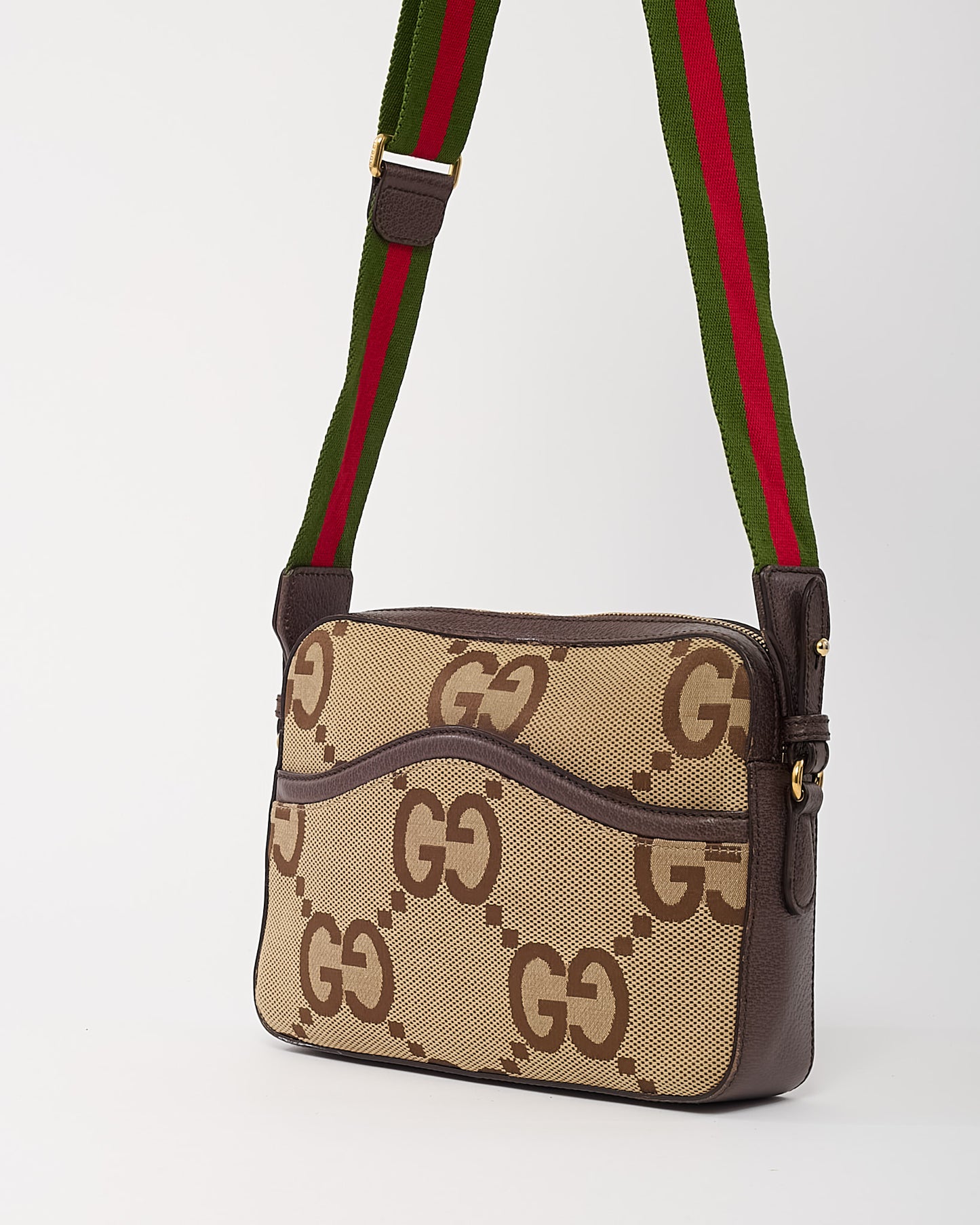 Gucci Beige and Brown Jumbo GG Monogram Canvas Messenger Crossbody Bag