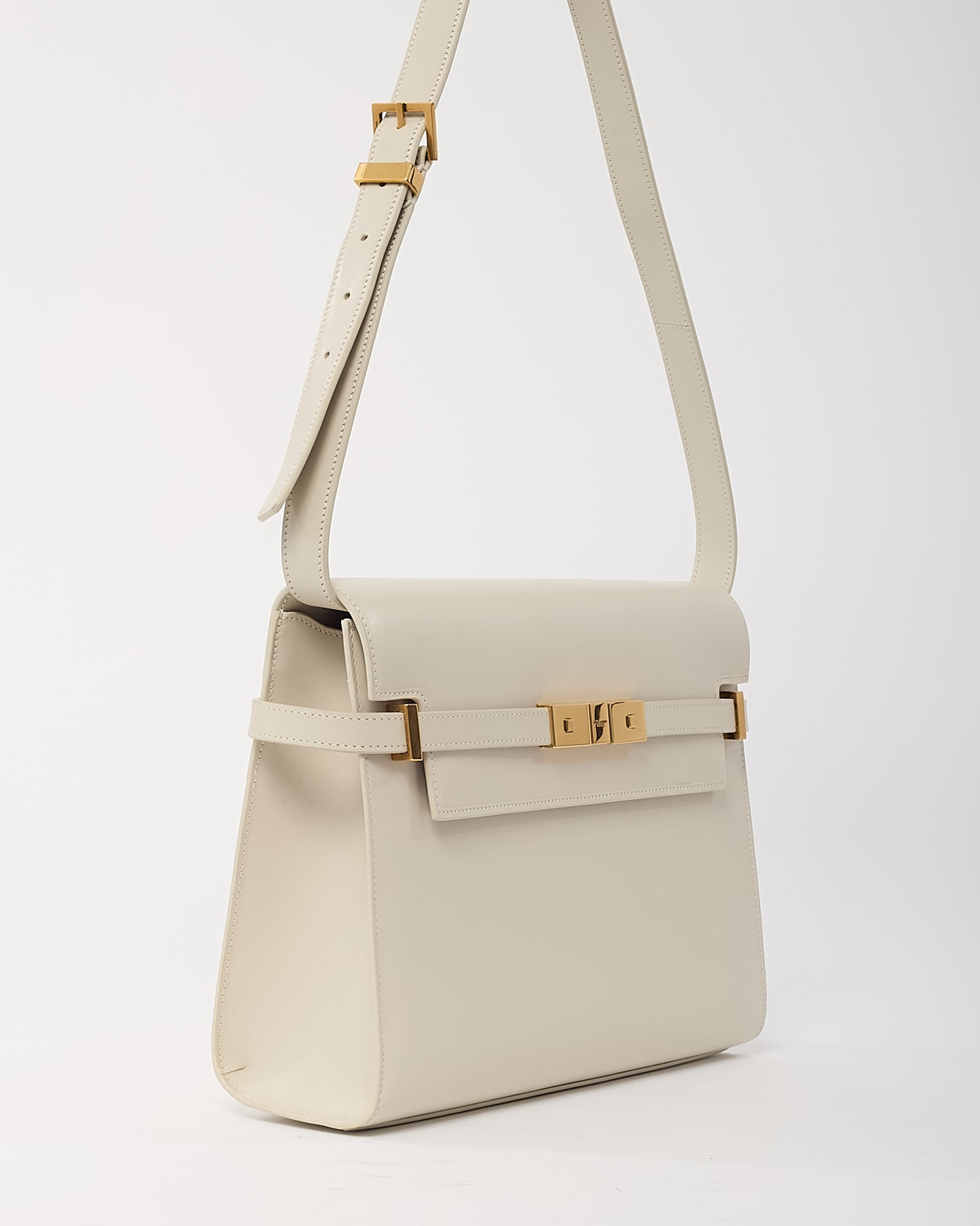 Saint Laurent White Smooth Calfskin Leather Medium Manhattan Shoulder Bag