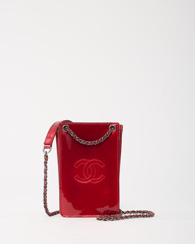 Chanel Red Patent Leather CC Logo Phone Holder Chain Crossbody Bag