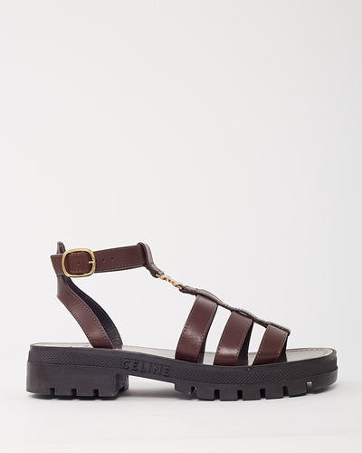 Celine Brown Leather Clea Triomphe Gladiator Sandals - 38