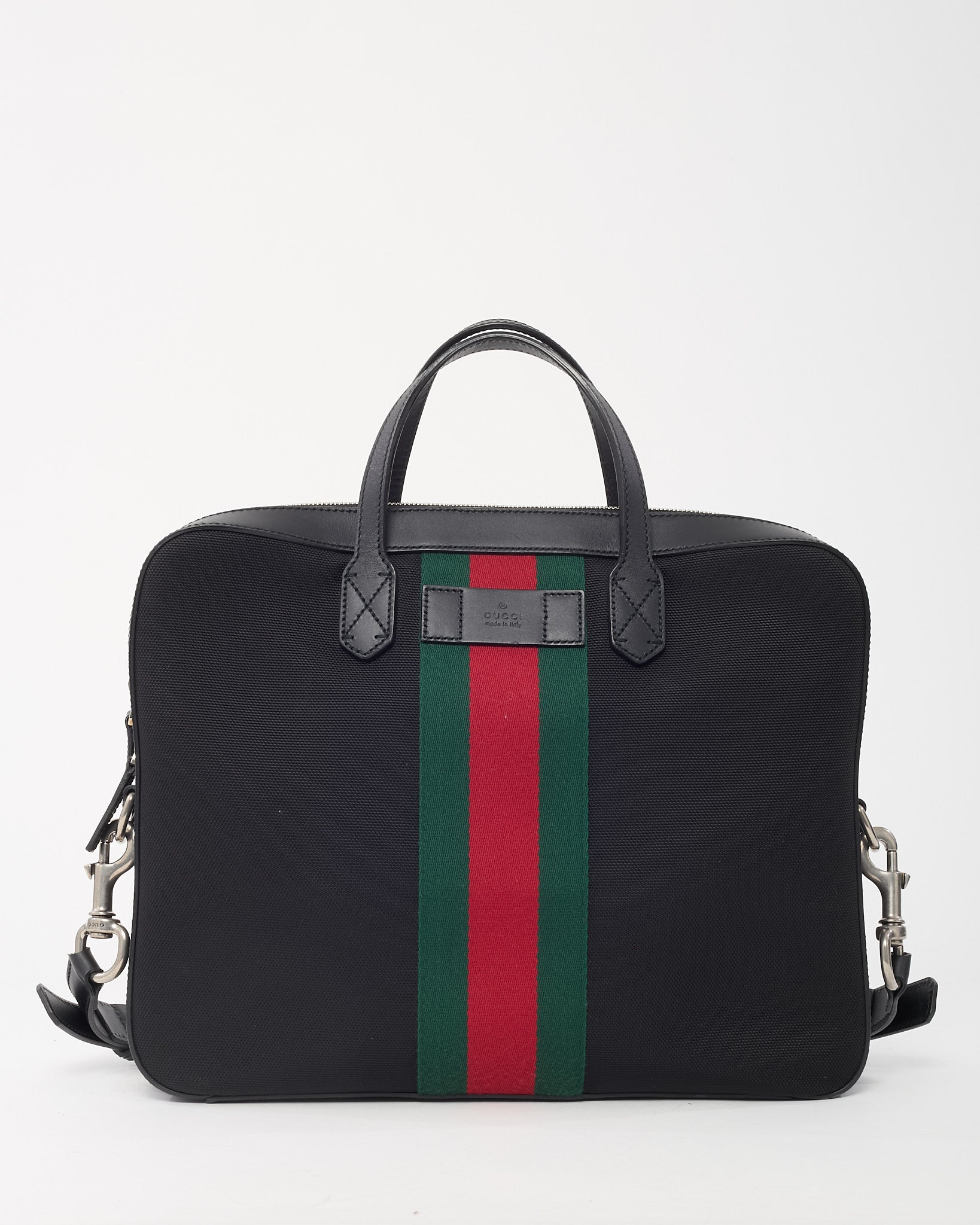 Buy Gucci Black Techno Canvas Web Top Handle Briefcase with Strap