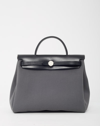 Hermès Grey and Black Toile Canvas Herbag Zip 31 with Palladium Hardware