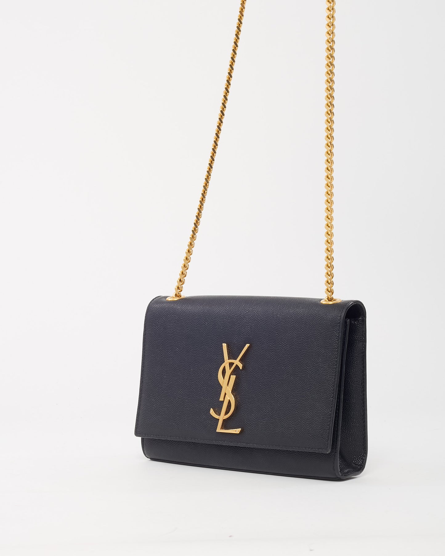 Saint Laurent Black Grain De Poudre Leather GHW YSL Logo Small Kate Bag