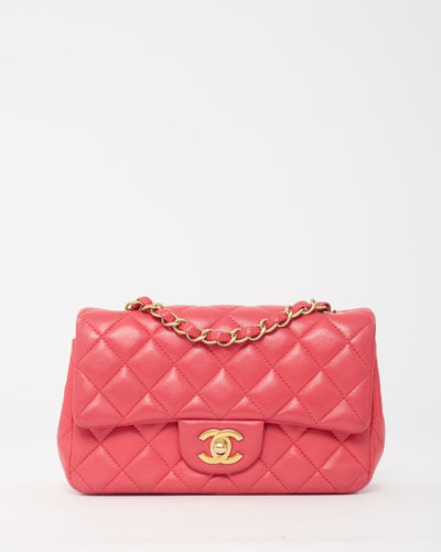 Chanel Coral Quilted Lambskin Leather Mini Rectangular Classic Flap Bag GHW
