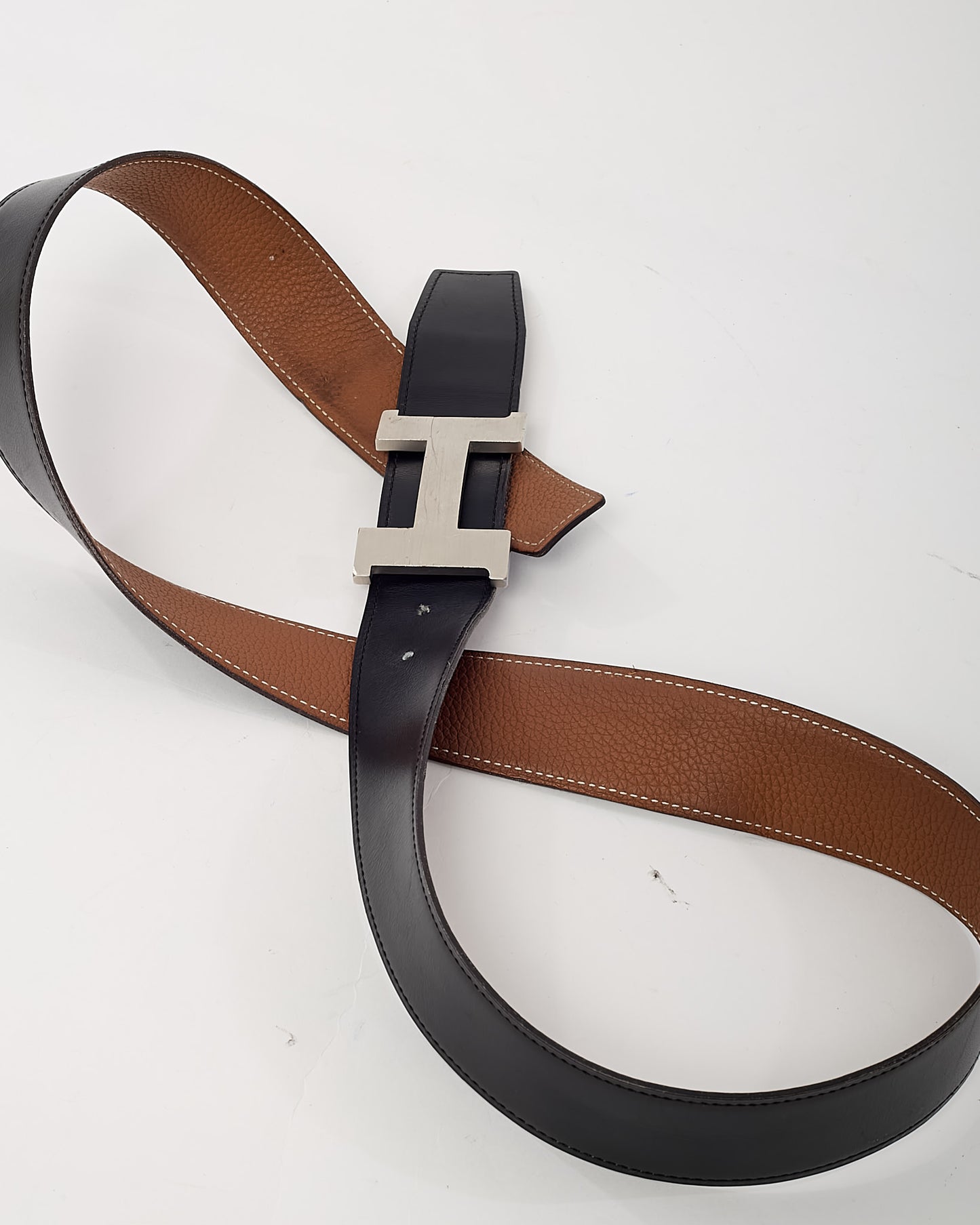 Hermès Gold Togo and Black Swift Leather Reversible 32mm SHW H Belt - 100