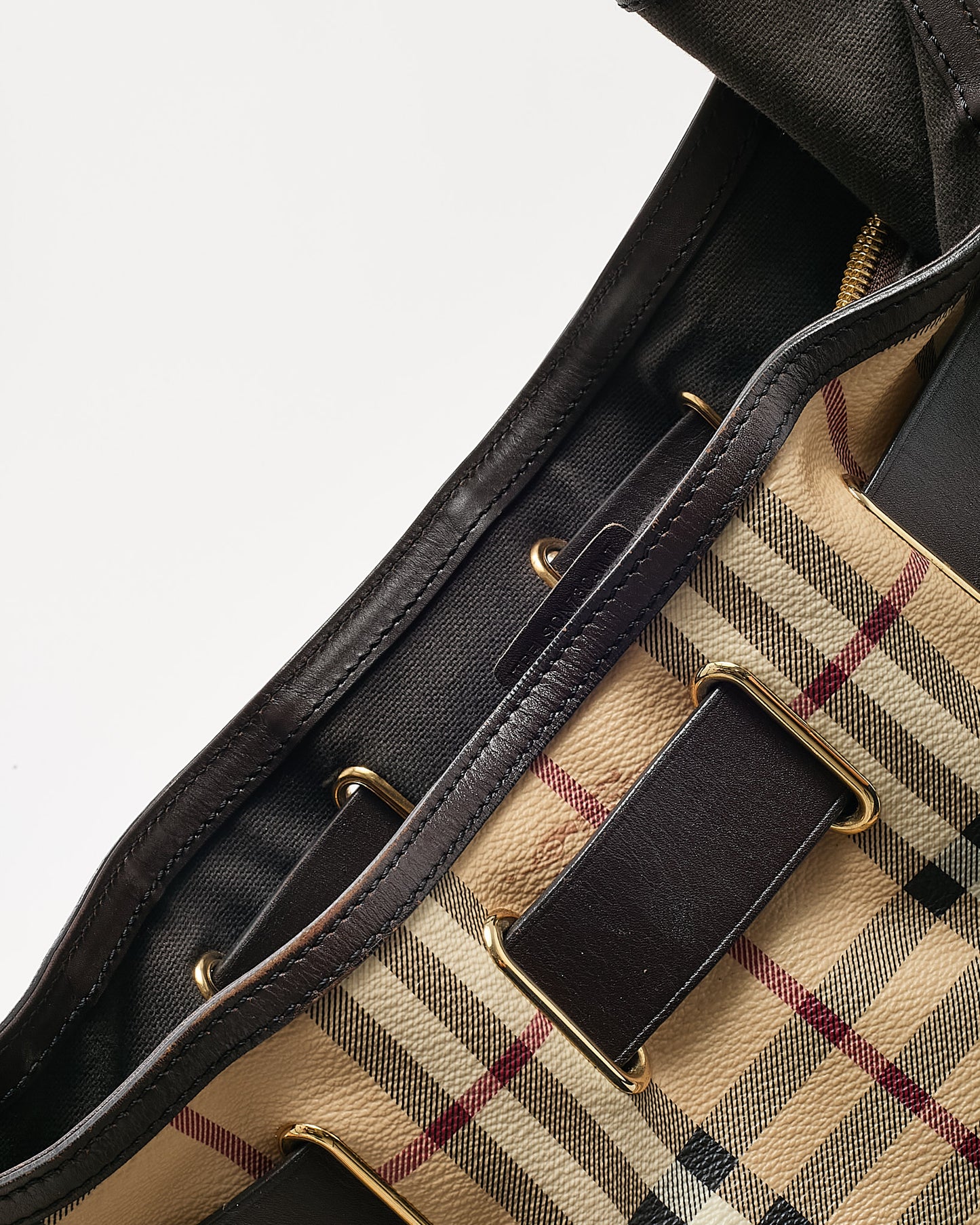 Burberry Black Leather and Beige Haymarket Check Coated Canvas Belted Medium Hobo Shoulder Bag