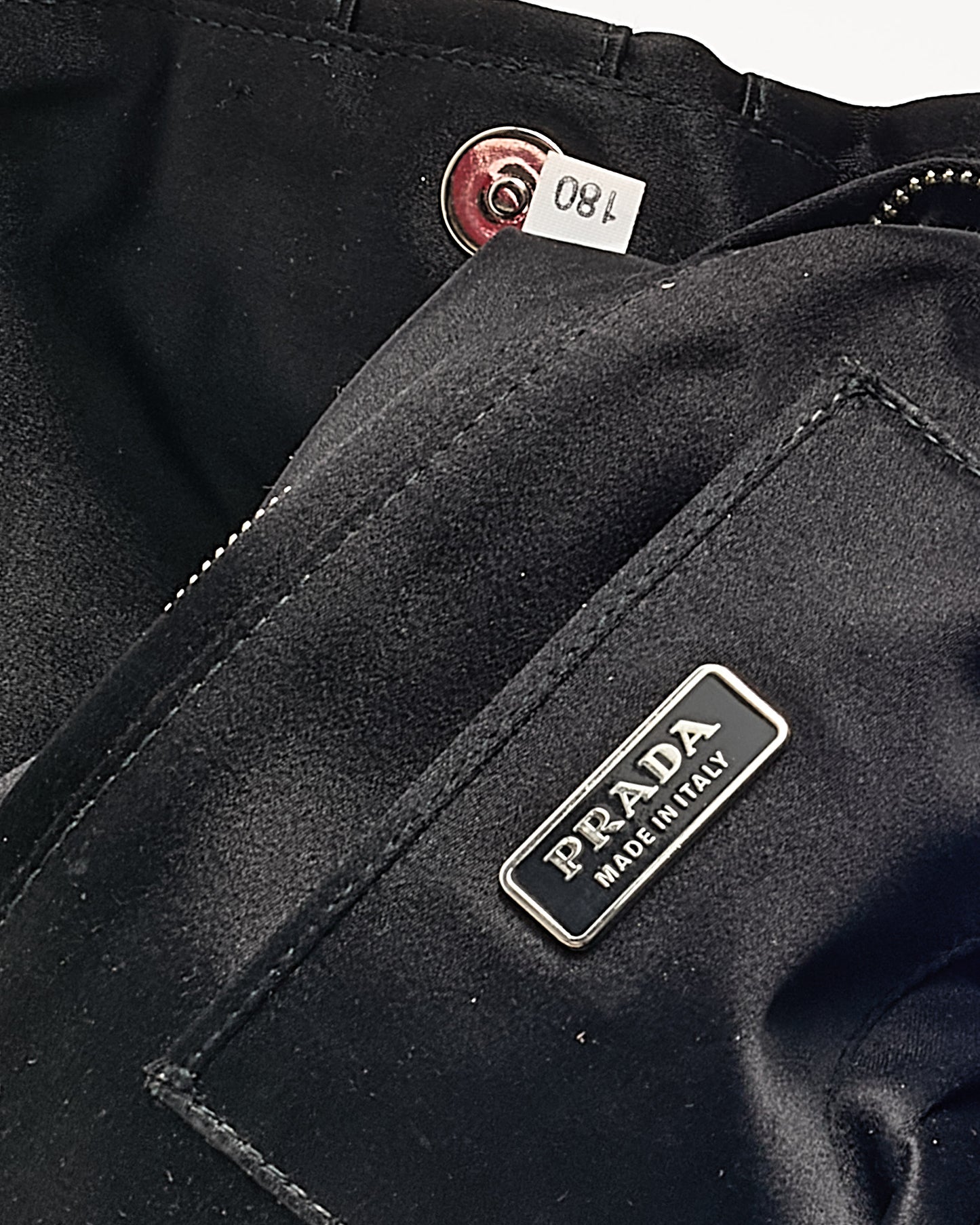 Prada Black Raso Satin Ruched Stripe Logo Clutch