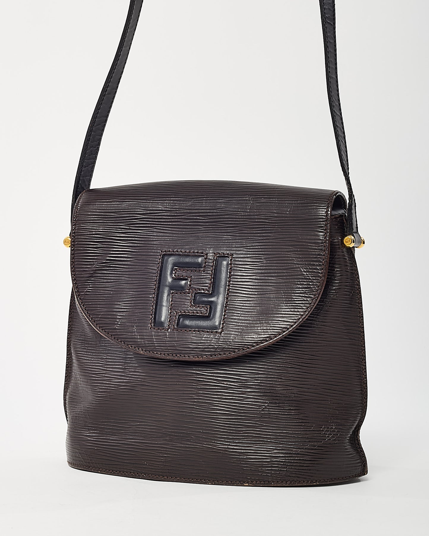 Fendi Vintage Black Epi Leather FF Embossed Crossbody Bag