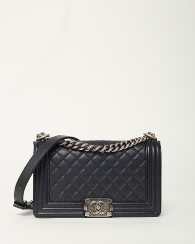 Chanel Black Quilted Caviar Leather Medium Boy Bag SHW