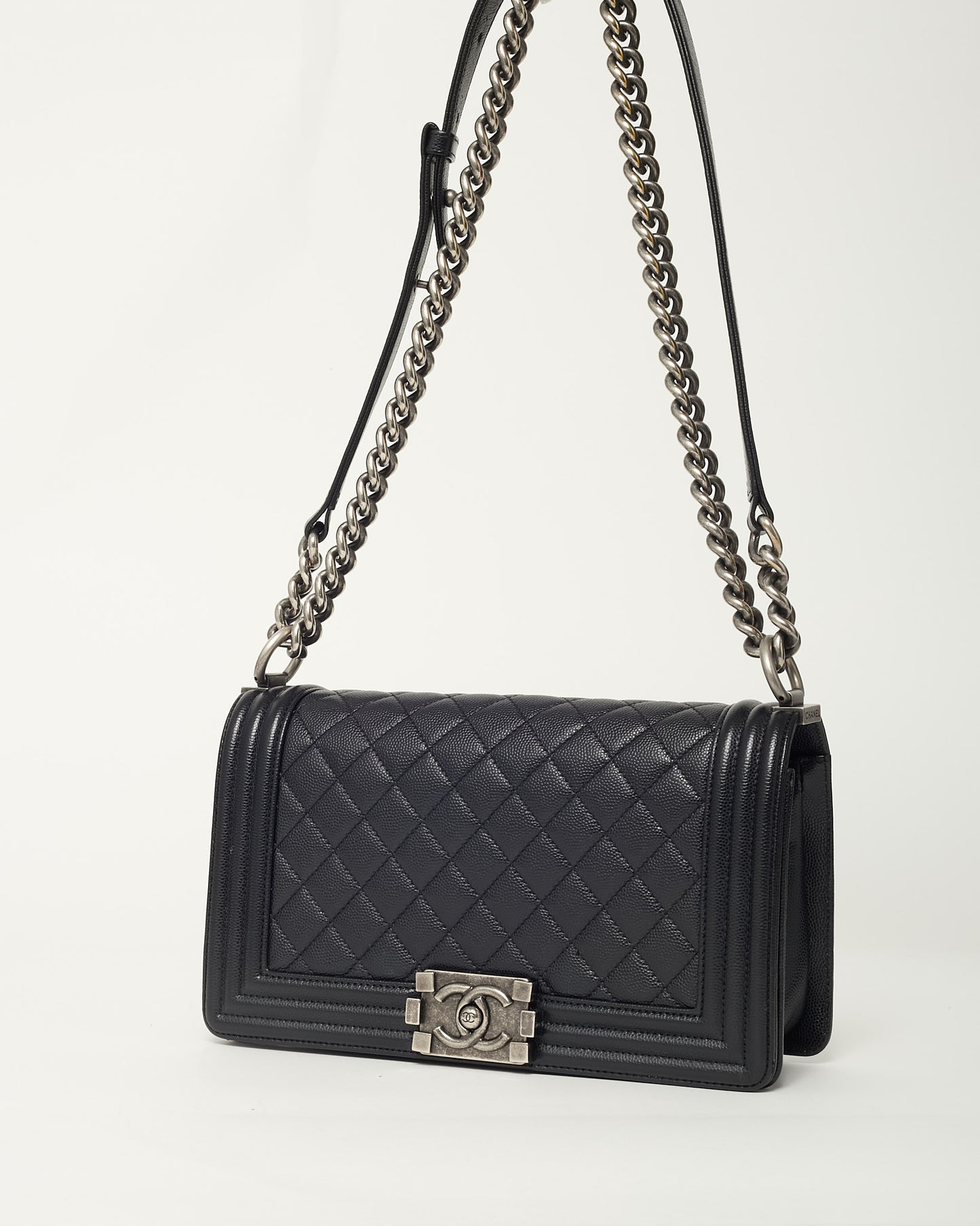 Chanel Black Quilted Caviar Leather Medium Boy Bag SHW