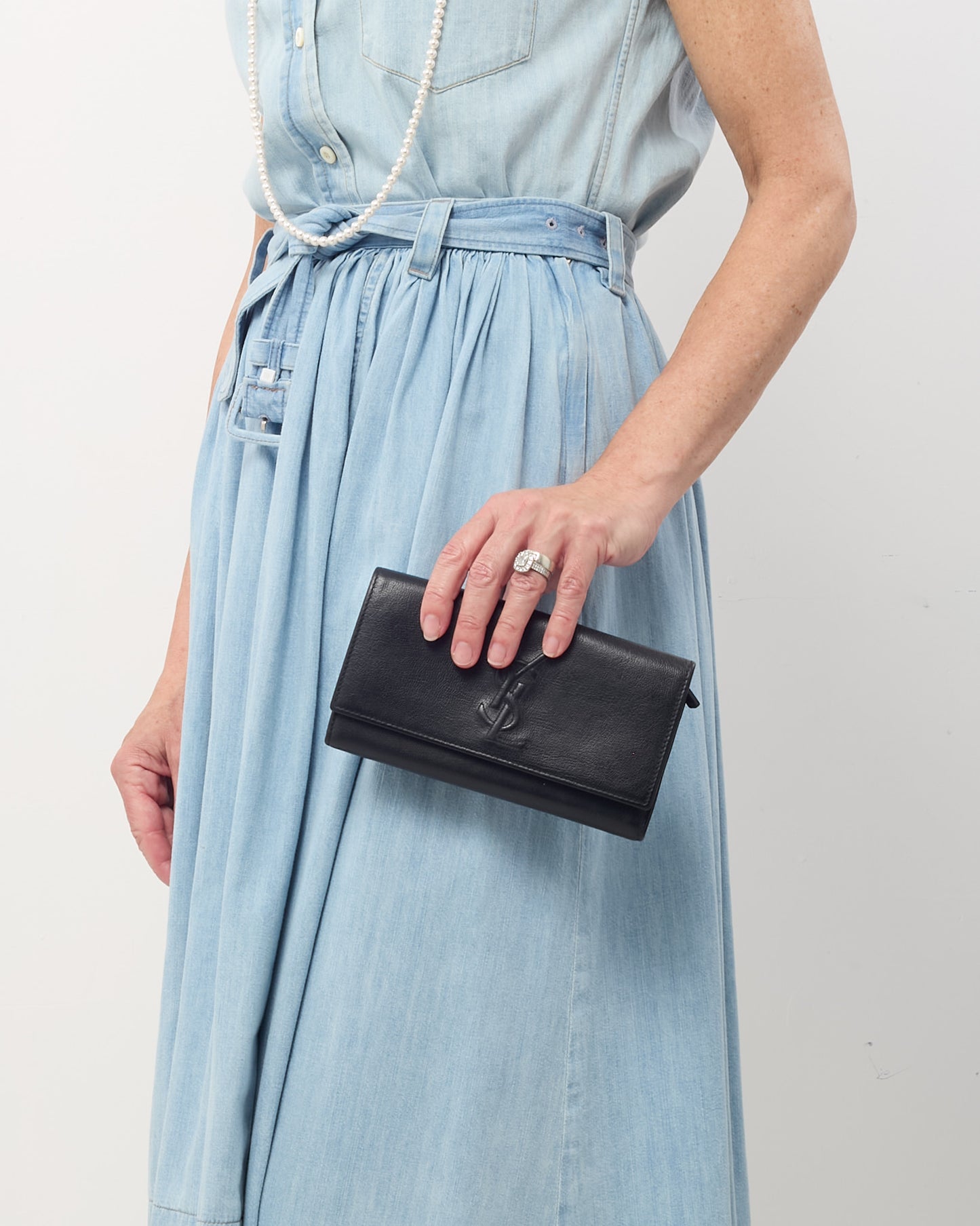 Saint Laurent Black Leather YSL Belle De Jour Wallet
