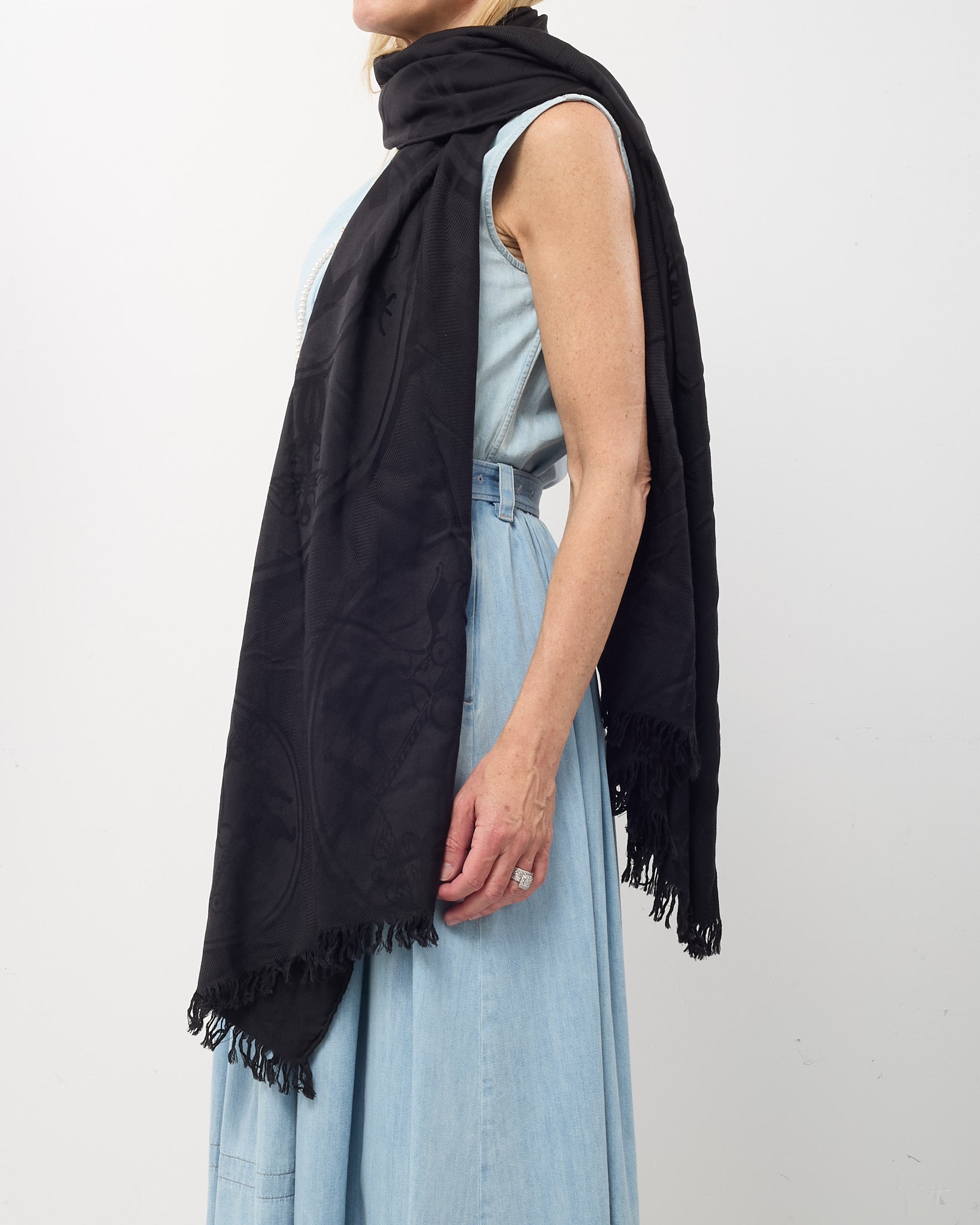 Buy Hermès Black Cashmere and Silk New Libris Stole Scarf