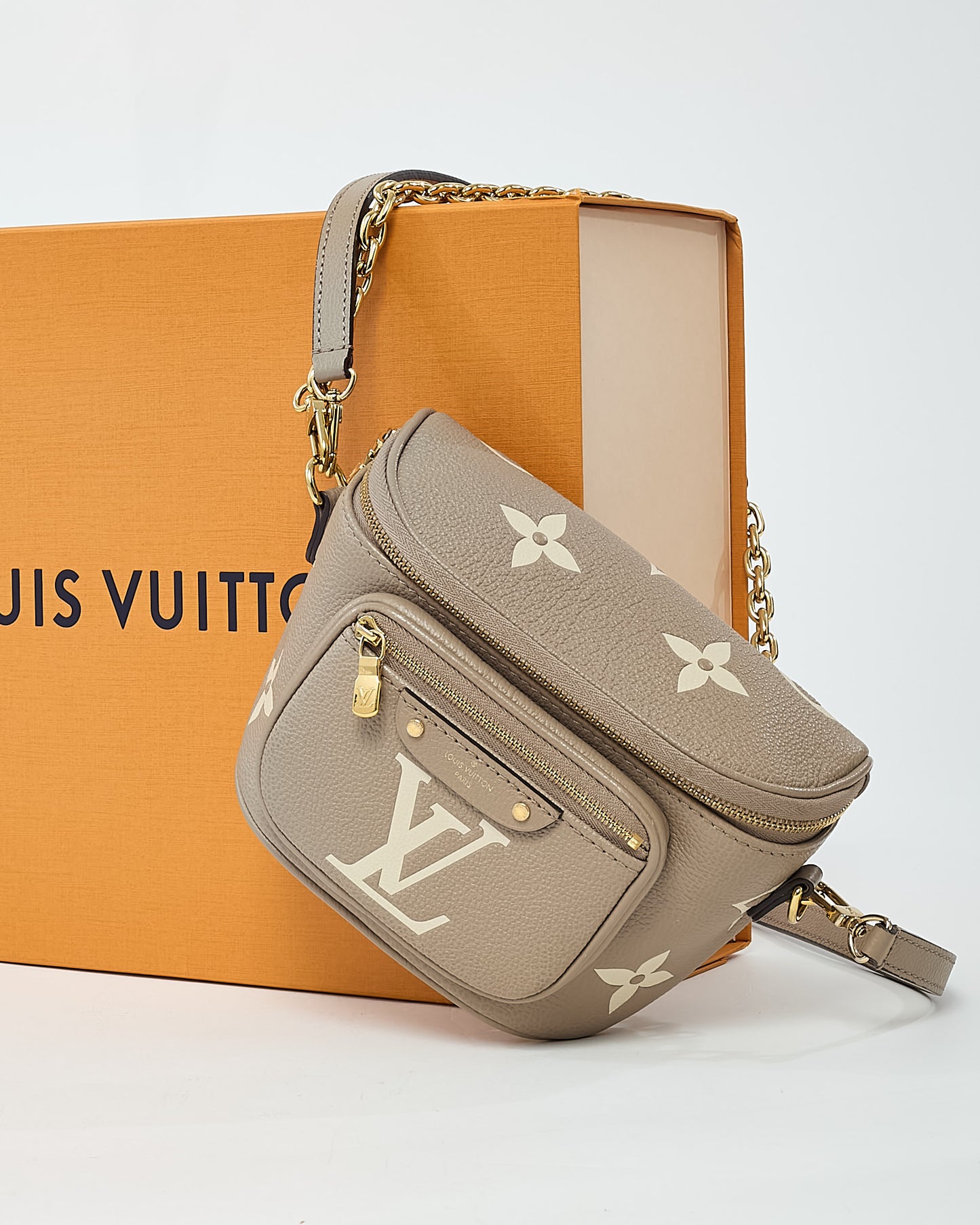 Louis Vuitton Tourterelle Beige and Cream Bicolor Monogram Empreinte Leather Mini Bumbag