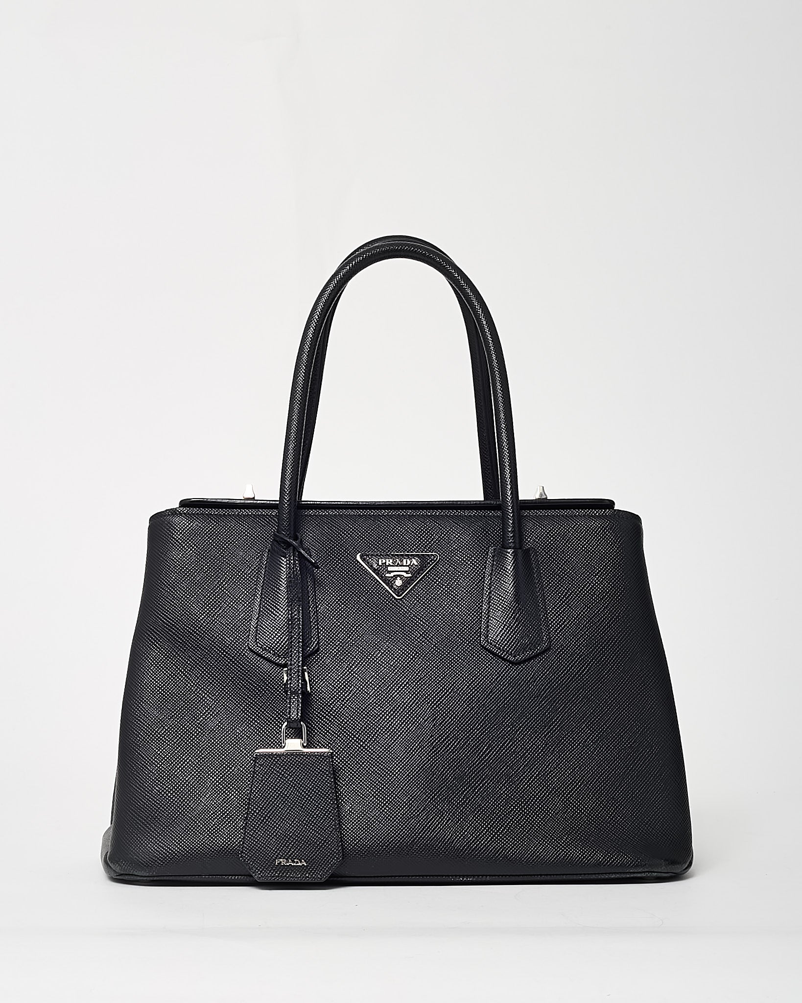 Buy Prada Black Saffiano Lux Leather Twin Tote Bag with Strap