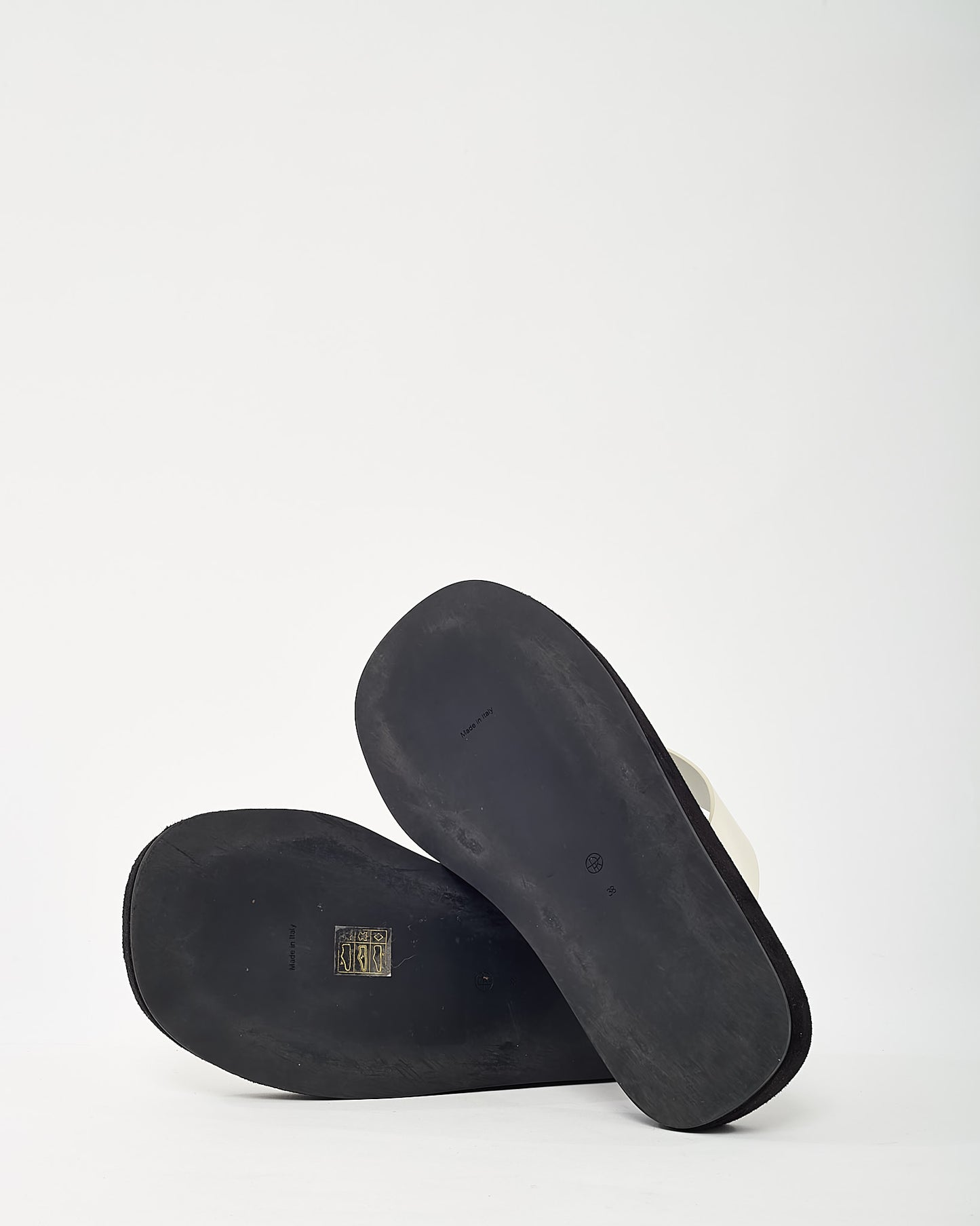 The Row White Leather and Black Suede Ginza Two-tone Platform Flip Flop Sandals - 38