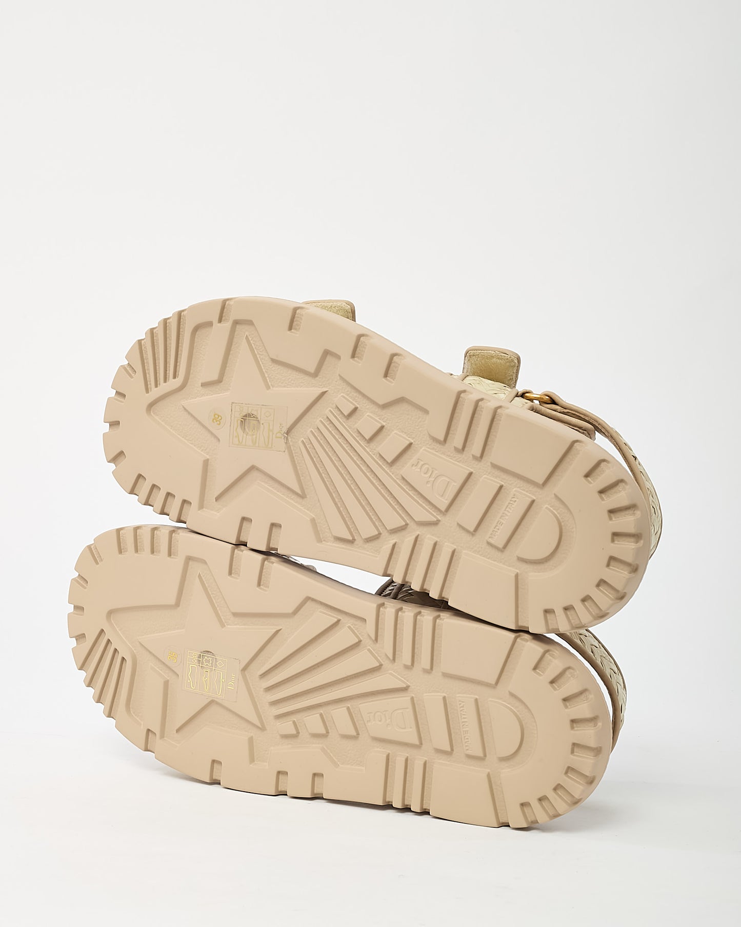 Dior Beige Calfskin Leather and Raffia Dioract Logo Dad Sandals - 39