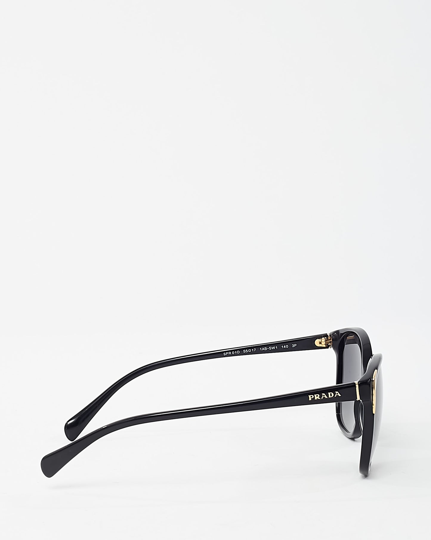 Prada Black Acetate SPR010 Silver Detail Oversize Round Cat Eye Sunglasses
