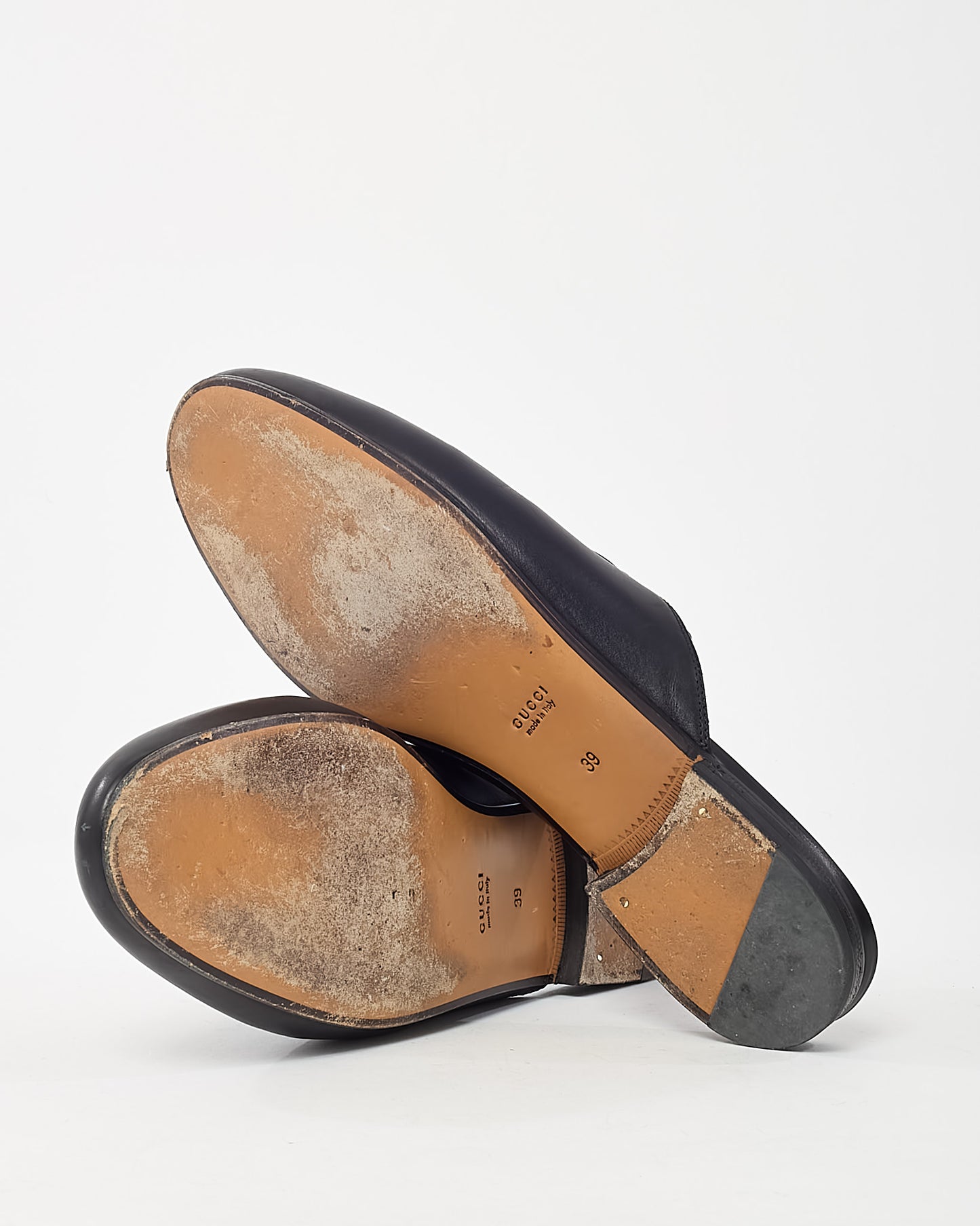 Gucci Black Leather Gold Horsebit Slip On Princetown Mules - 39