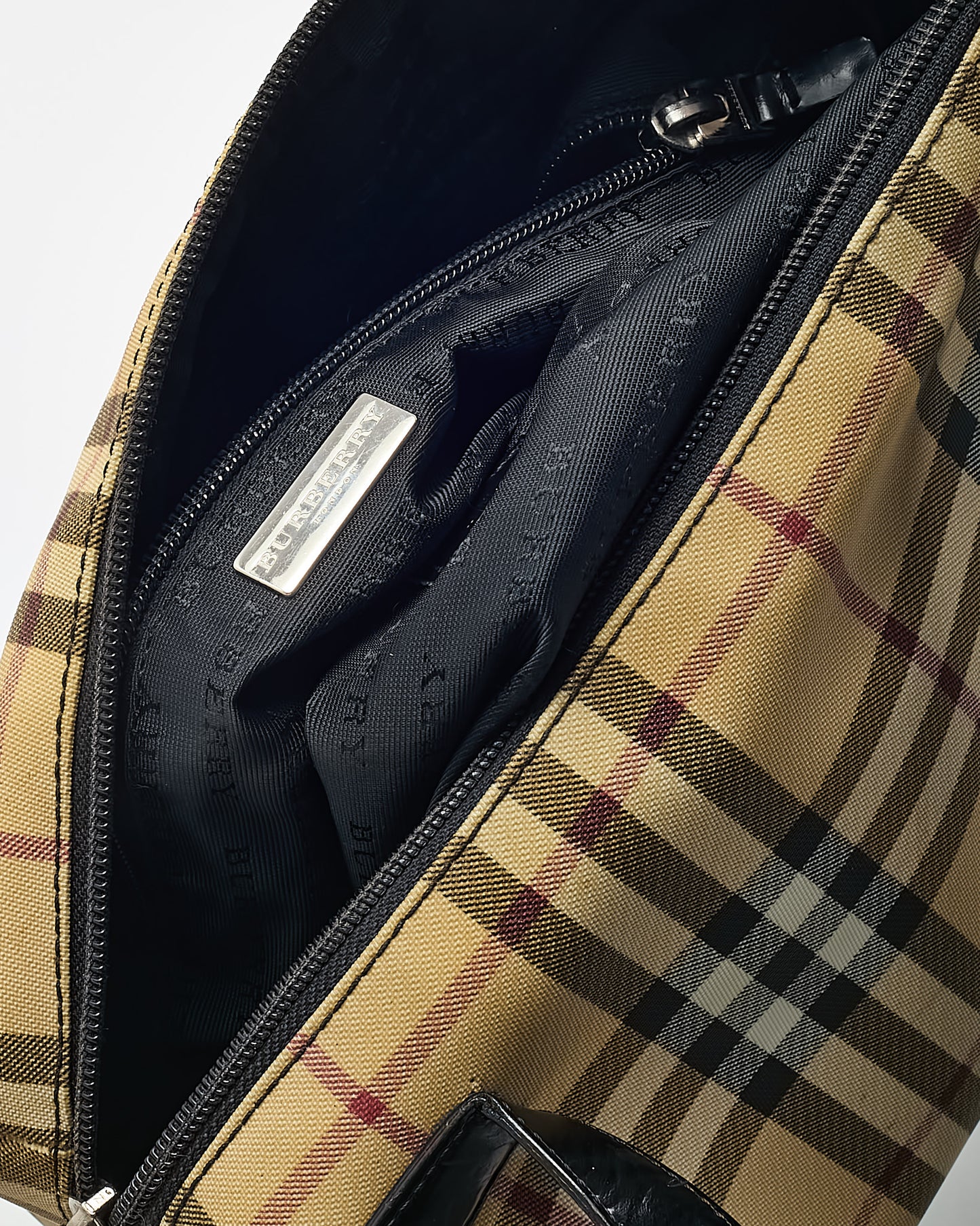 Burberry Vintage Beige Nova Check Coated Canvas and Black Leather Trim Boston Shoulder Bag