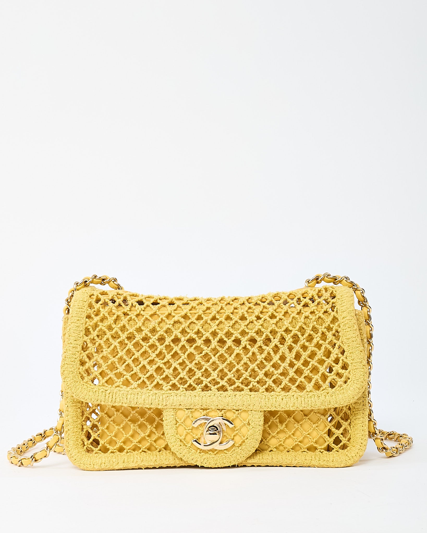 Buy Chanel Coco Beach Yellow Mesh Macrame Small Flap Bag GHW