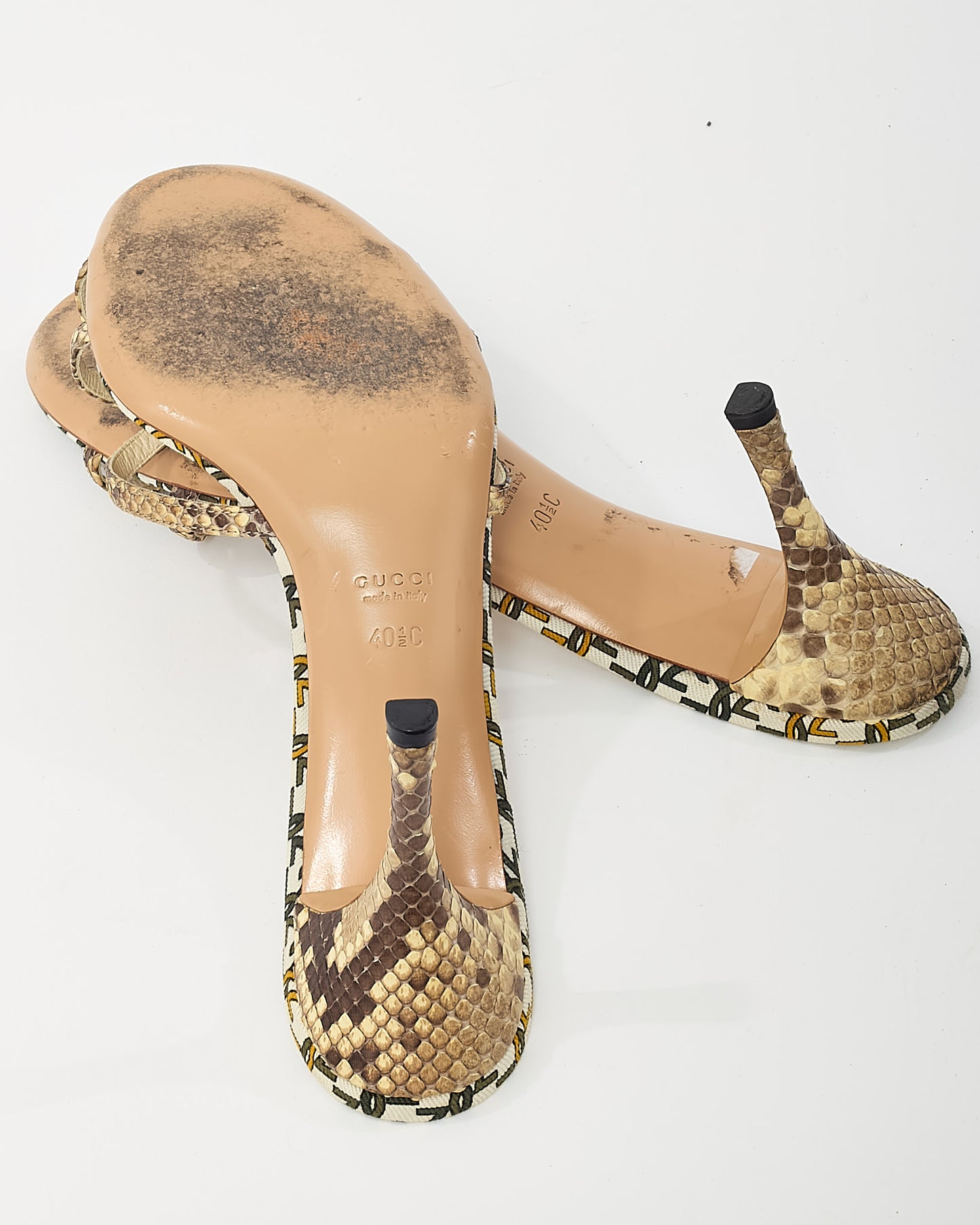 Gucci Vintage Brown Python Leather GG Logo Strappy Mule Sandals - 40.5