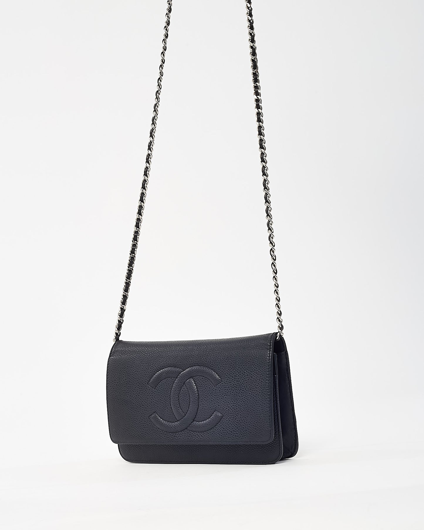 Chanel Black Caviar Leather Timeless CC WOC Wallet on Chain Crossbody Bag SHW