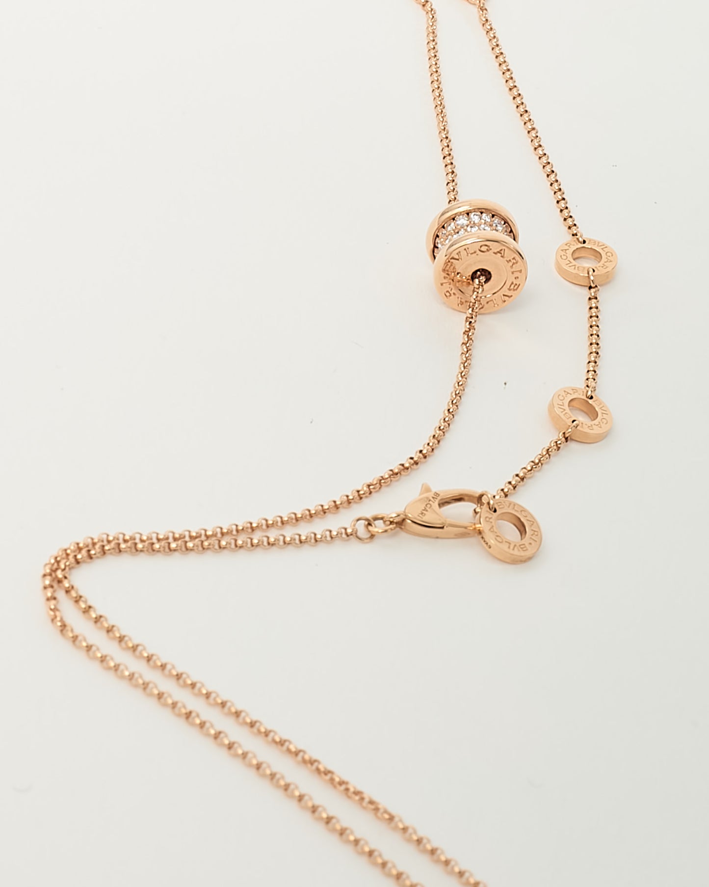 Bulgari 18K Rose Gold Pavé Diamonds Center B.zero Necklace