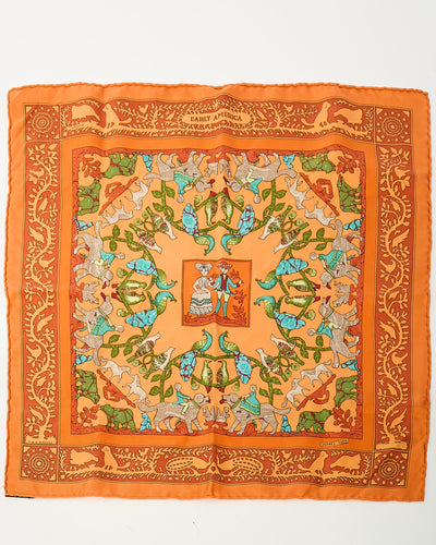 Hermès Orange/Blue/Green/ Multi Animal "Early America" Silk Printed 45cm Scarf