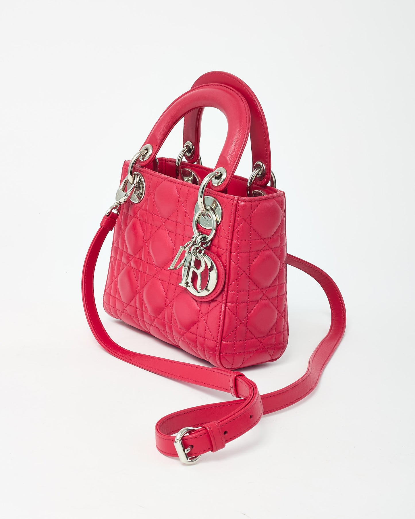 Dior Pinkish Red Cannage Lambskin Leather Mini Lady Dior Bag SHW