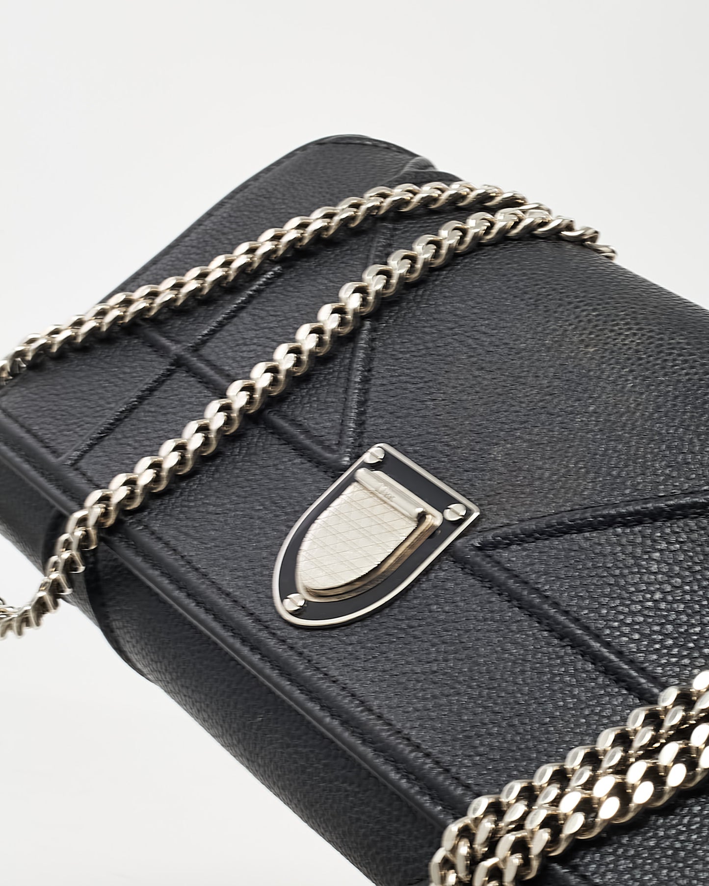 Dior Black Grained Calfskin Diorama Croisiere WOC Wallet on Chain Crossbody Bag