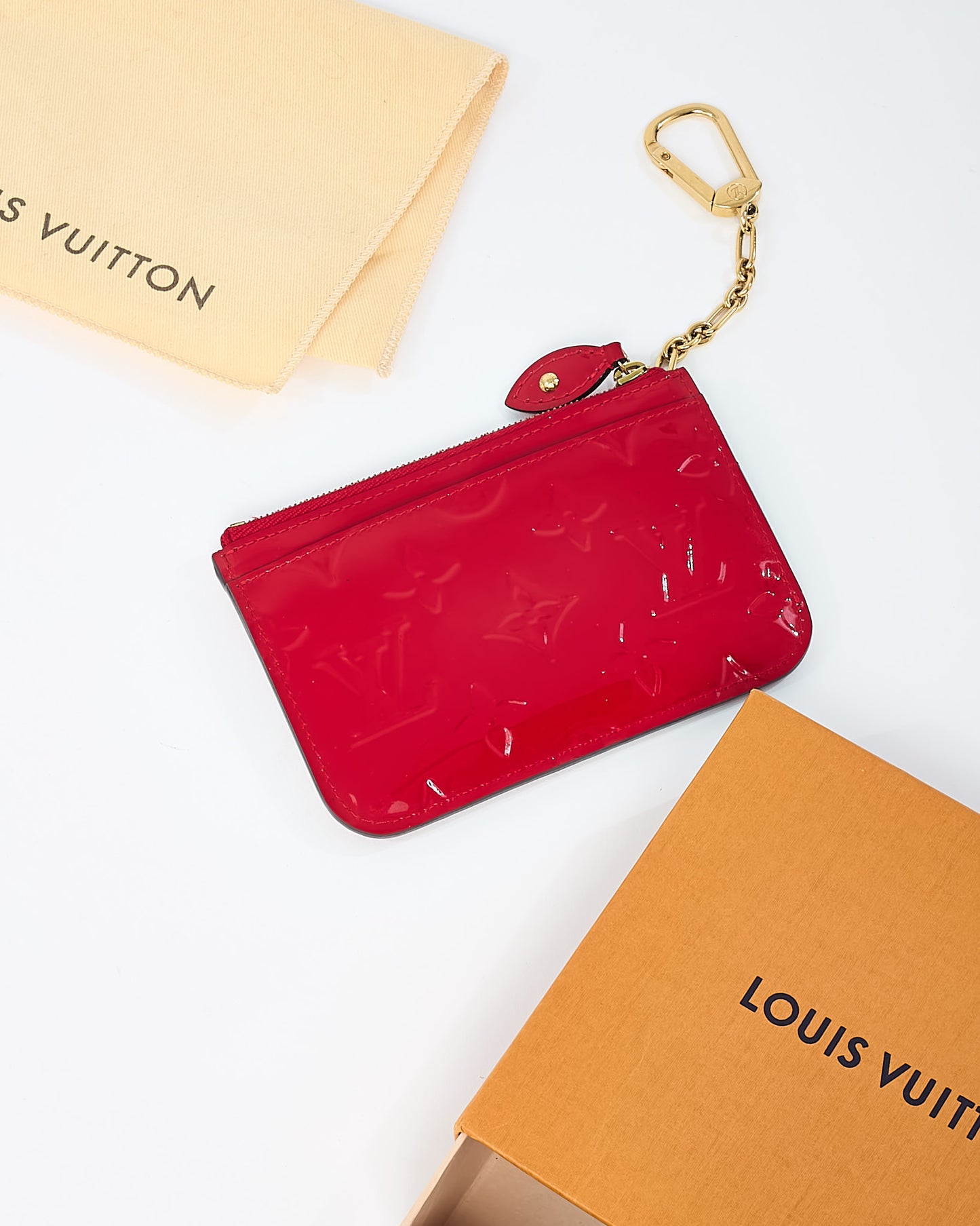Louis Vuitton Red Monogram Vernis Pochette Cles / Key Pouch