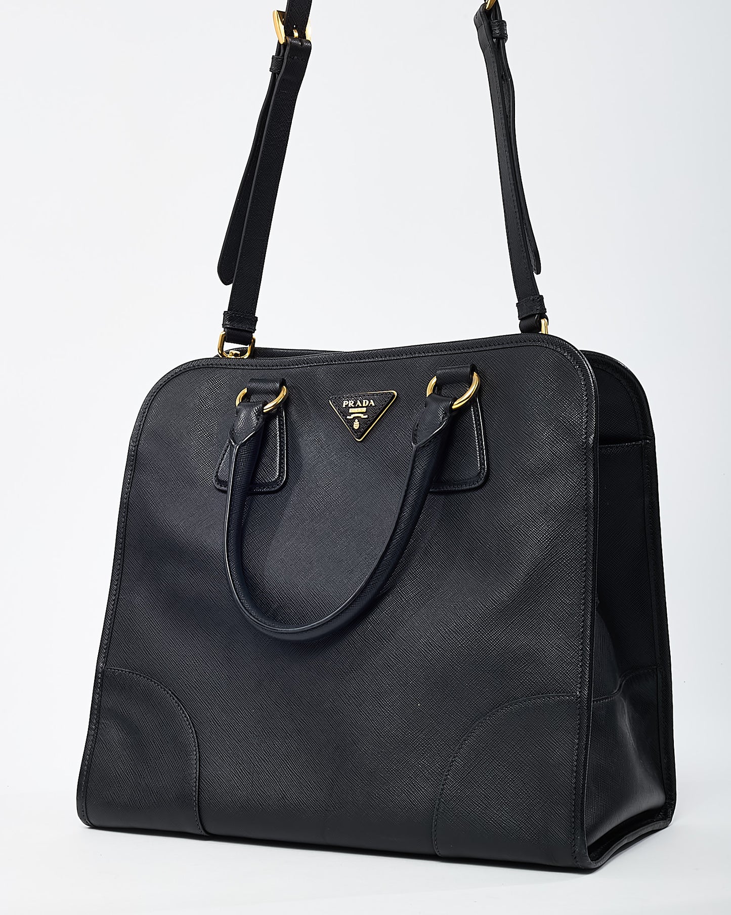 Prada Black Saffiano Leather Pomice 2Way Shopping Tote with Strap