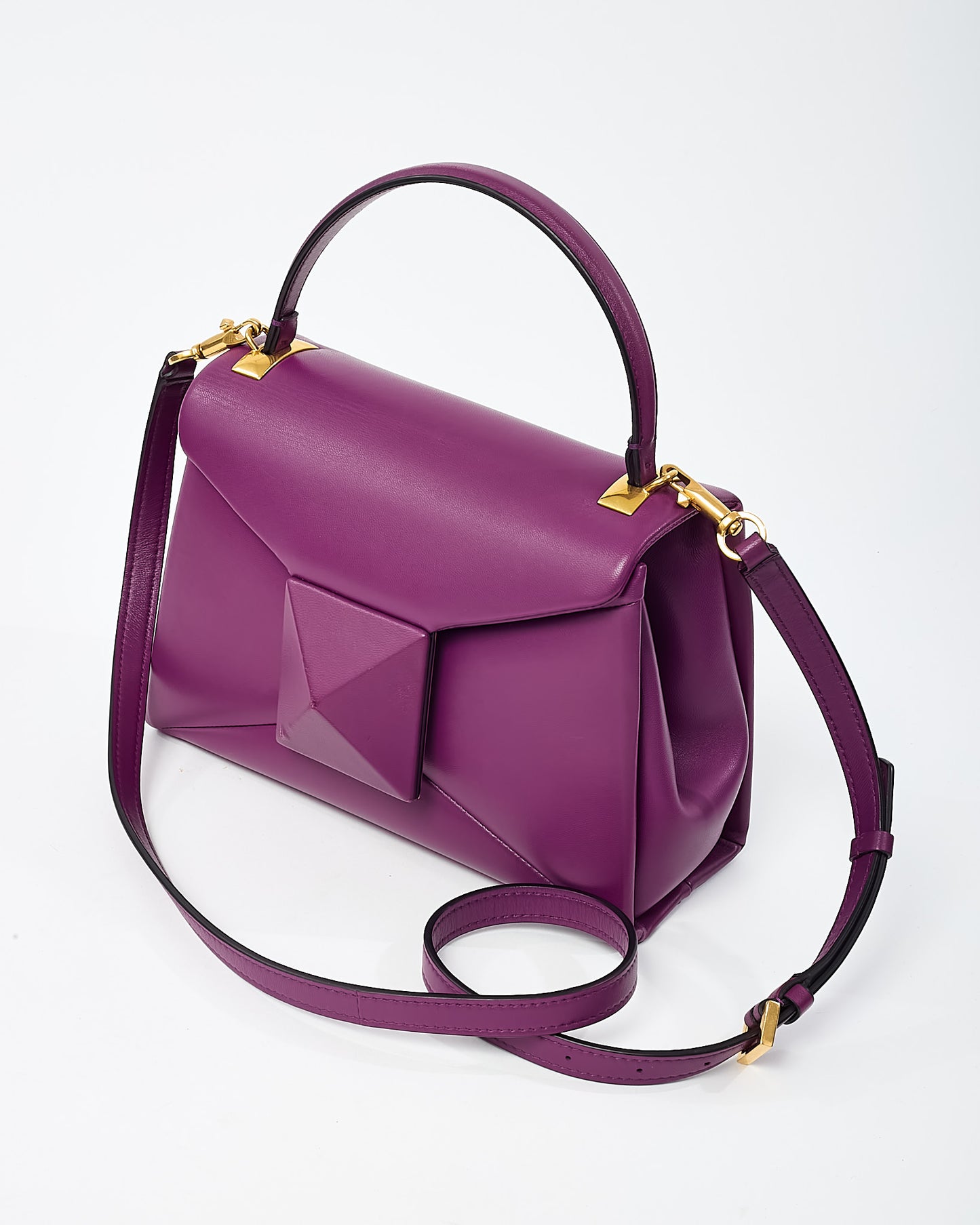 Valentino Purple Leather Maxi Stud Top Handle 2Way Bag