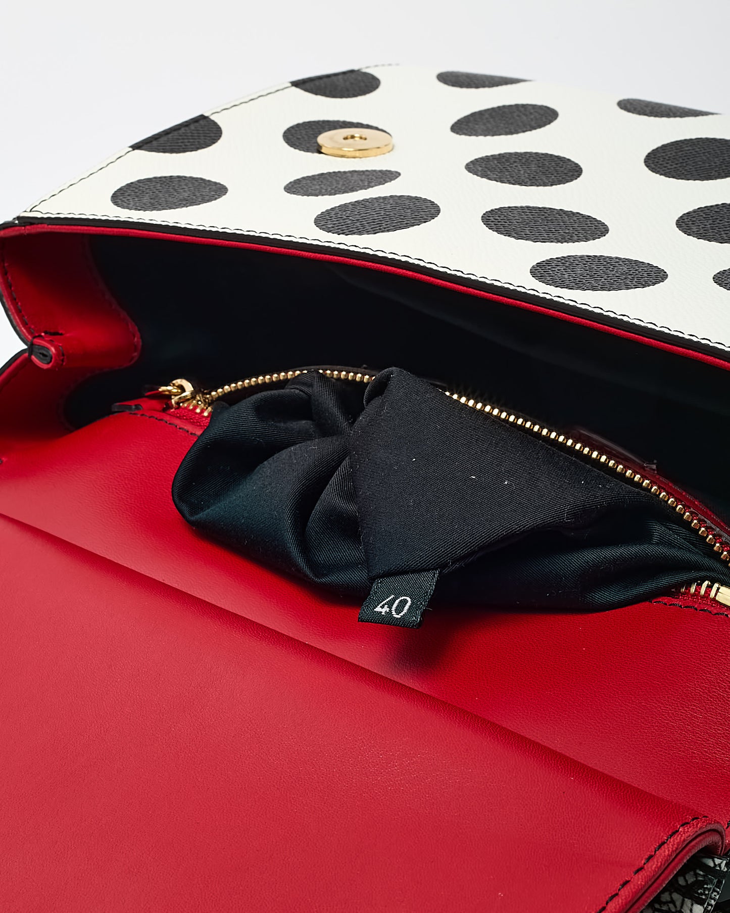Dolce & Gabbana Red/Black/White Floral Cut Out and Polka Dots Leather Medium Miss Sicily Top Handle Bag