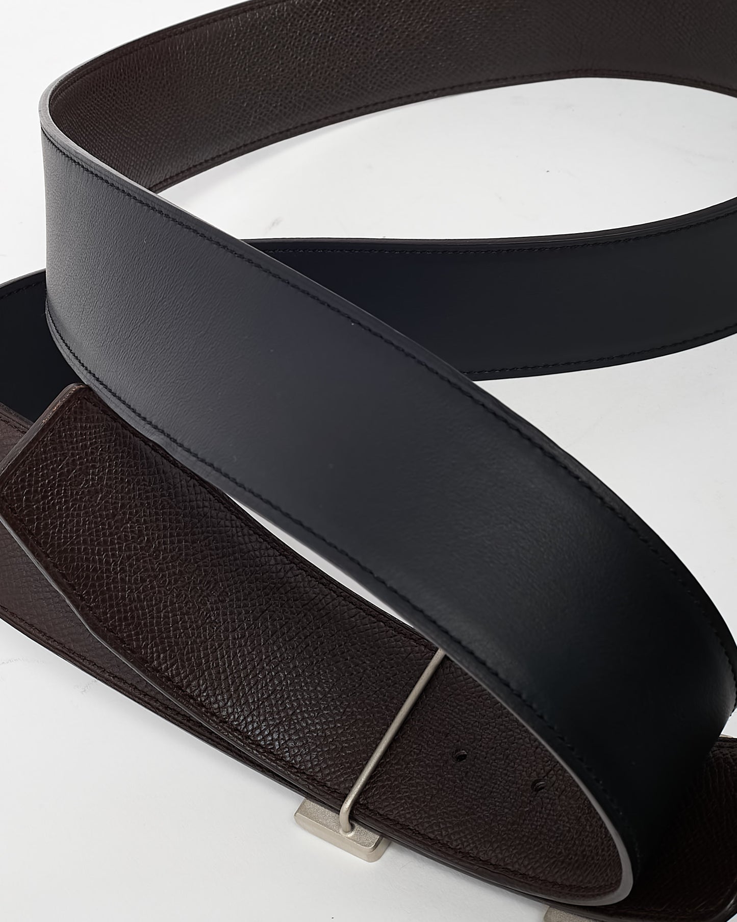 Hermès Men's Brown Togo and Black Box Leather Reversible 38mm SHW Constance H Belt - 115