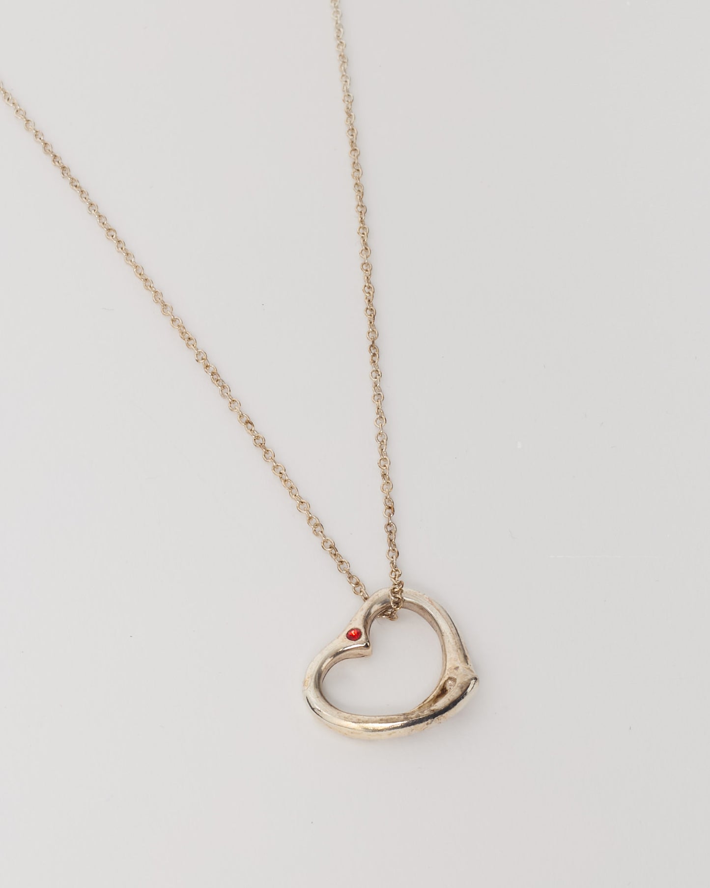 Tiffany & Co. Sterling Silver Pink Sapphire Elsa Peretti Open Heart Pendant Necklace