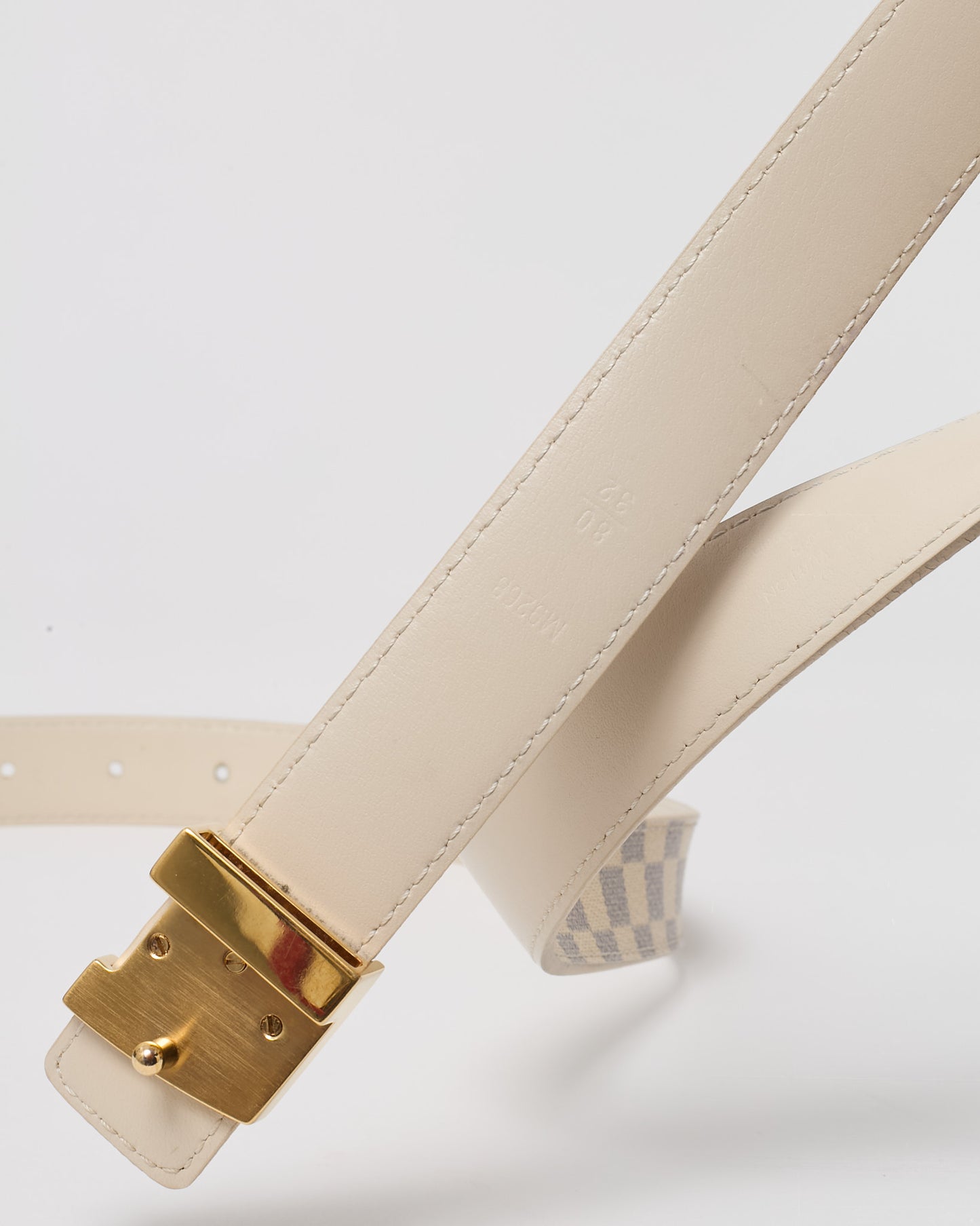 Louis Vuitton White Damier Azur Coated Canvas GHW LV Initials 25mm Belt - 60/32