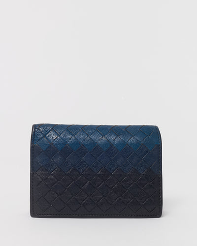 Bottega Veneta Black and Blue Ombre Intrecciato Leather Bi-Fold Pocket Organizer Wallet