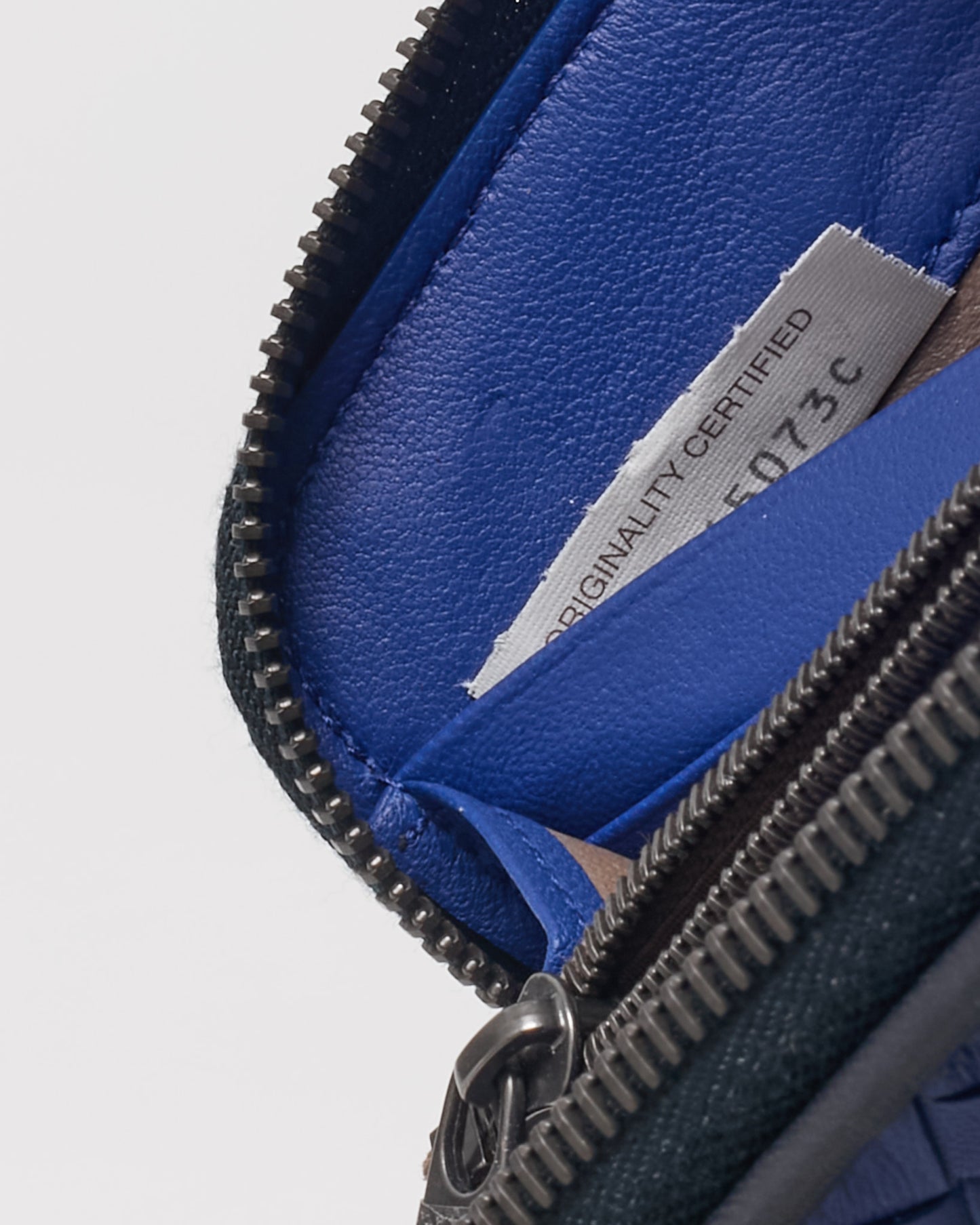 Bottega Veneta Black Intrecciato Leather and Blue Stripe Long Zippy Wallet