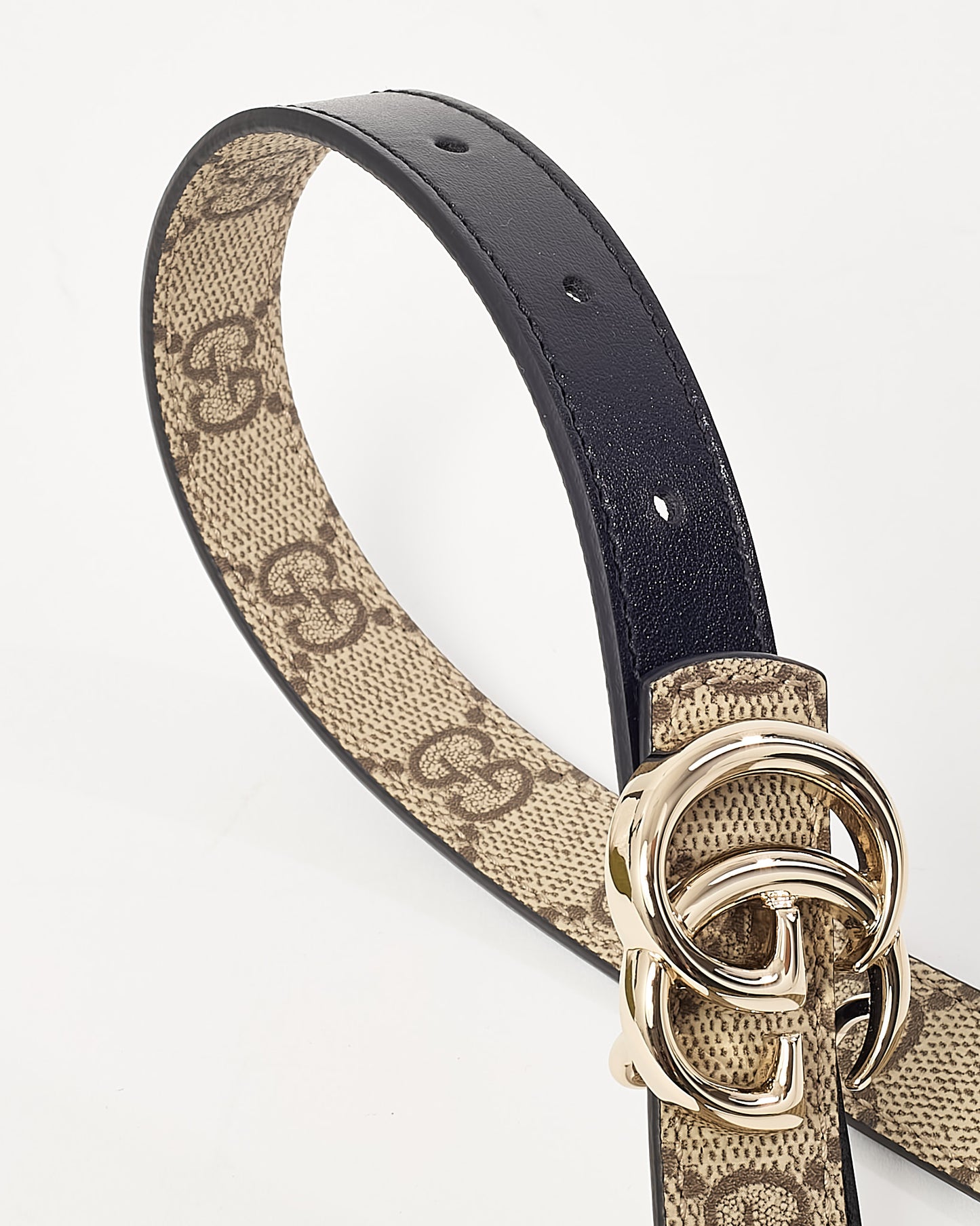 Gucci Beige GG Supreme Canvas & Black Leather GHW Reversible GG Marmont Belt - 75/30