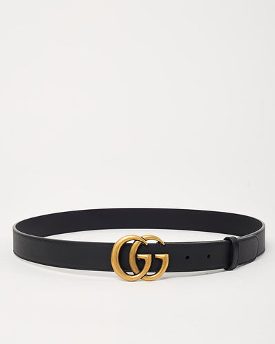 Gucci Men's Slim Black Leather GHW GG Marmont Belt - 105/42