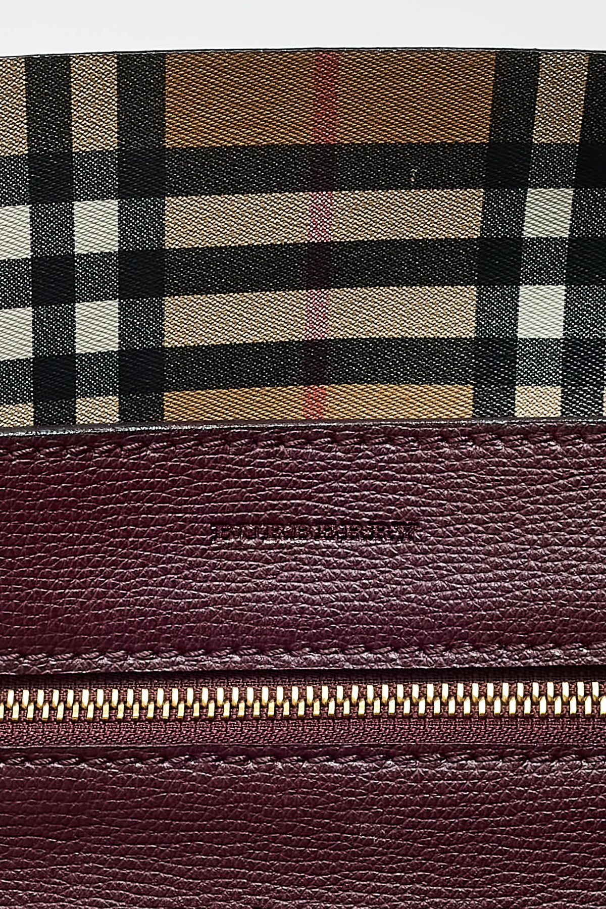 Burberry Burgundy Red Leather Embossed Crest Large Tote Bag