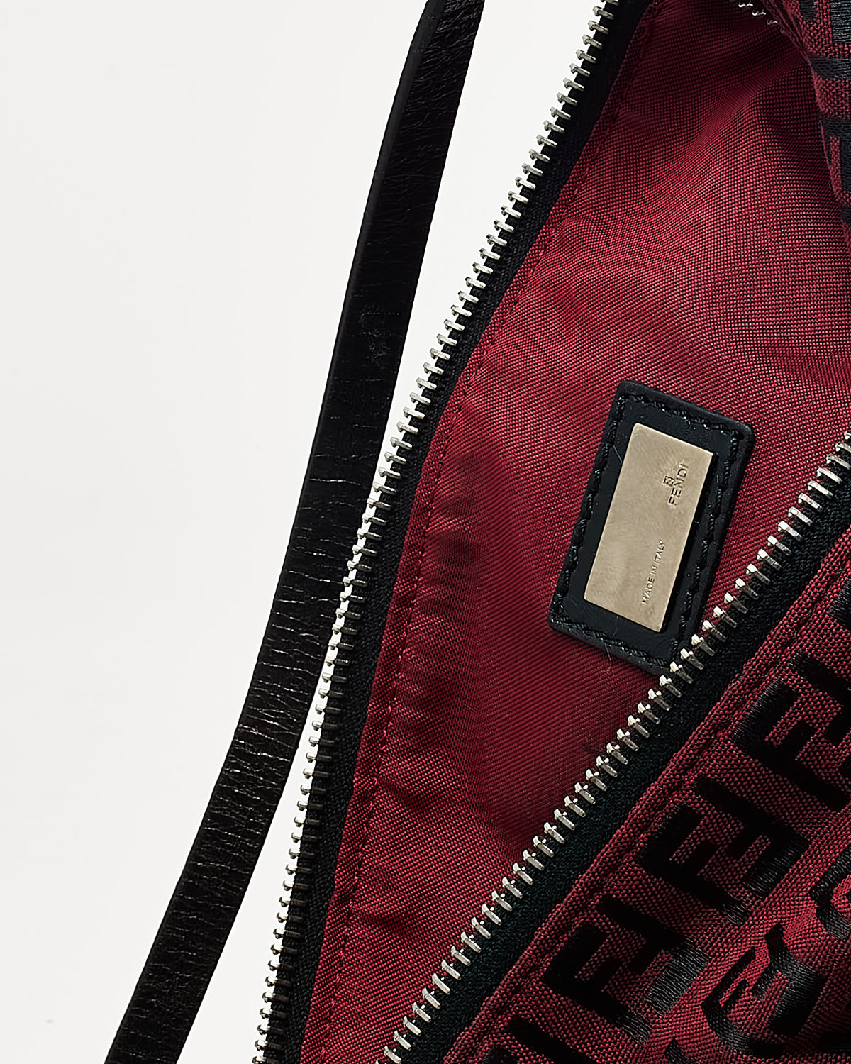 Fendi Red and Black Zucchino Print Canvas Half Moon Shoulder Bag