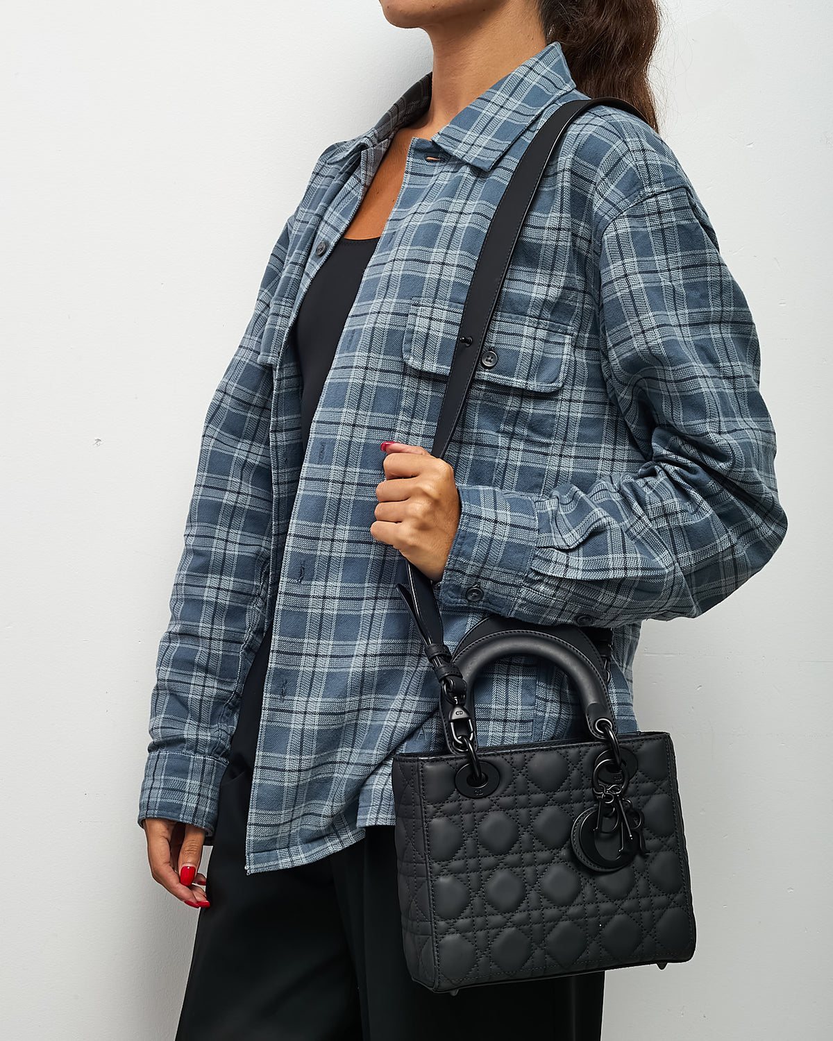 Dior Black Ultramatte Cannage Calfskin Leather Small Lady Dior My ABCDior Bag