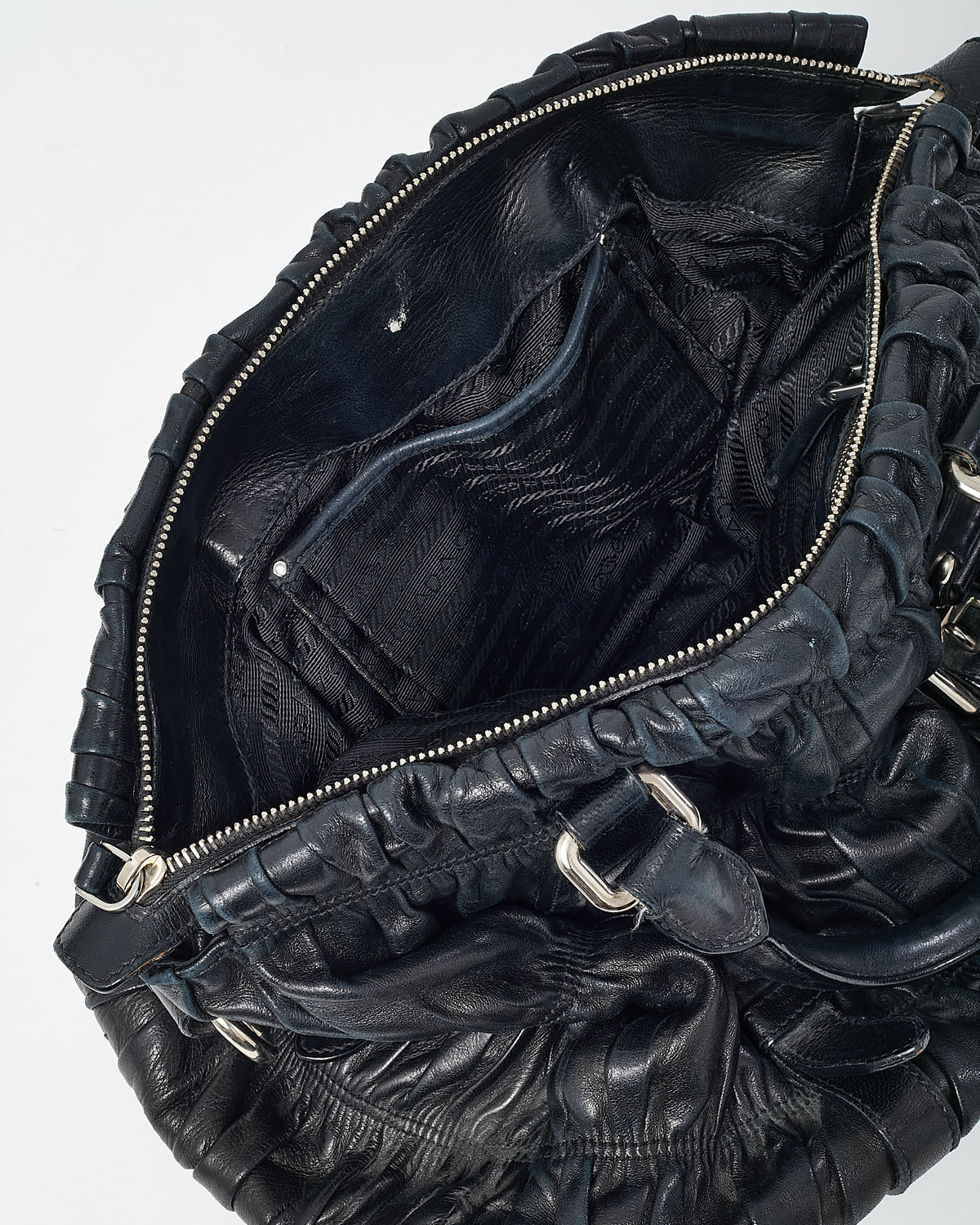 Prada Black Nappa Gaufre Leather Buckle Tote Bag