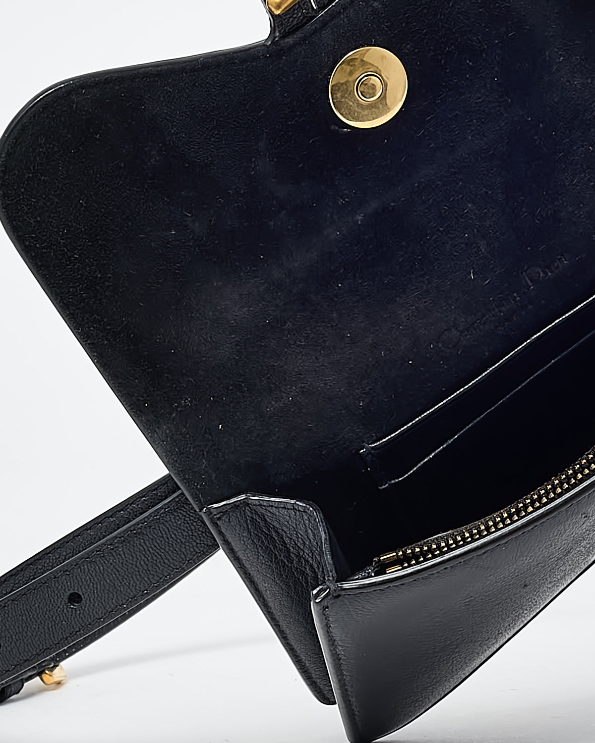 Dior Black Goatskin Leather Saddle Pouch Belt Bag GHW