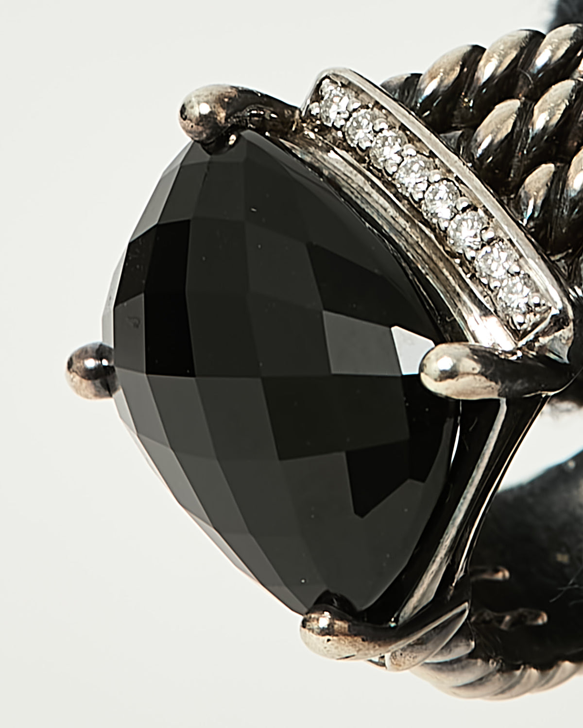 David Yurman Sterling Silver Black Onyx and Diamond Wheaton Ring - 6