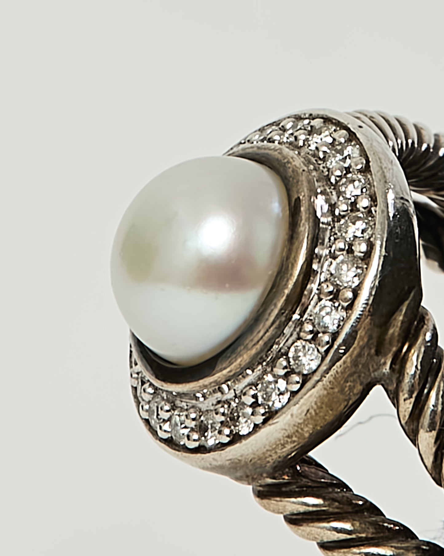 David Yurman Sterling Silver Pearl and Diamond Petite Cerise Ring - 6.5