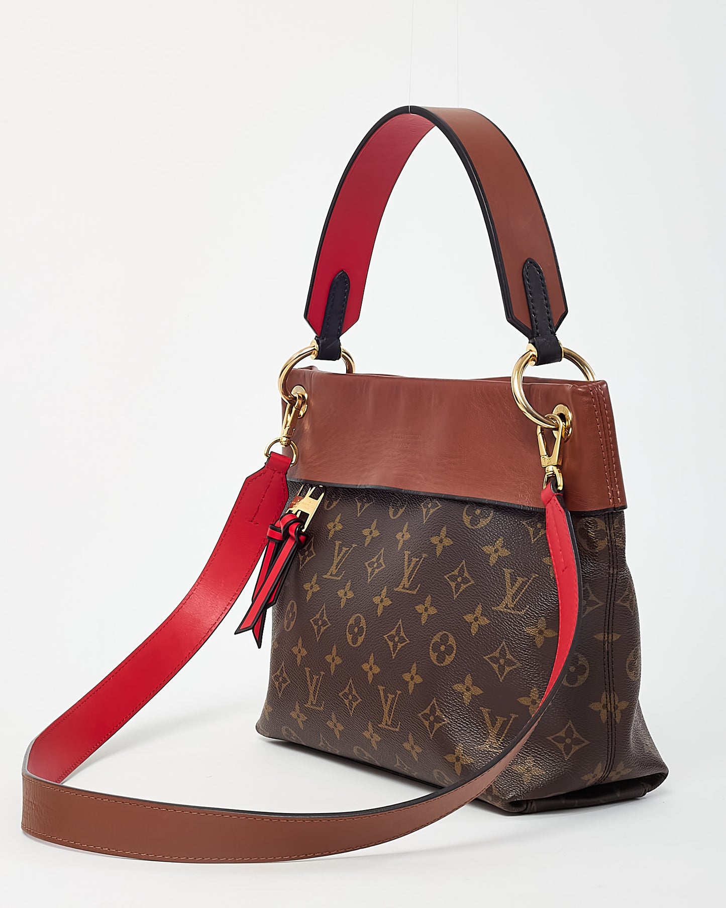 Louis Vuitton Brown Leather and Monogram Coated Canvas Tuileries Besace Bag with Strap