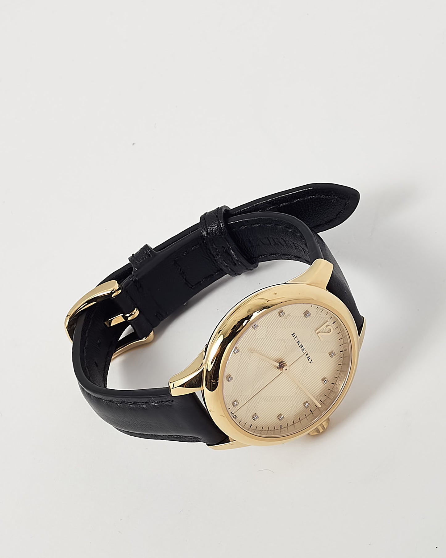 Burberry Gold Stainless Steel with Black Leather The Classic Round BU10107 Watch